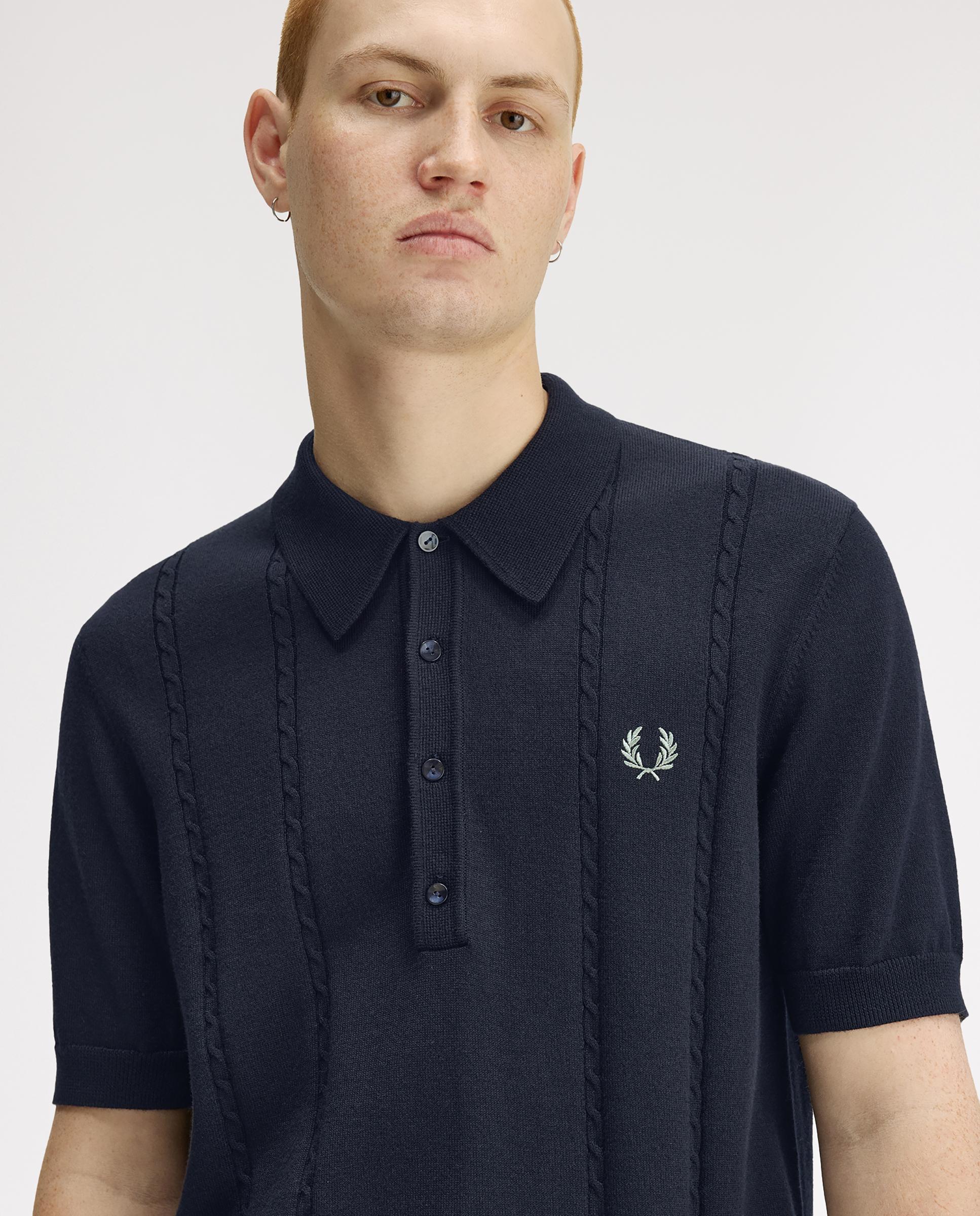 Jersey de hombre de punto trenzado con cuello polo - Fred Perry - Azul marino Azul marino-4