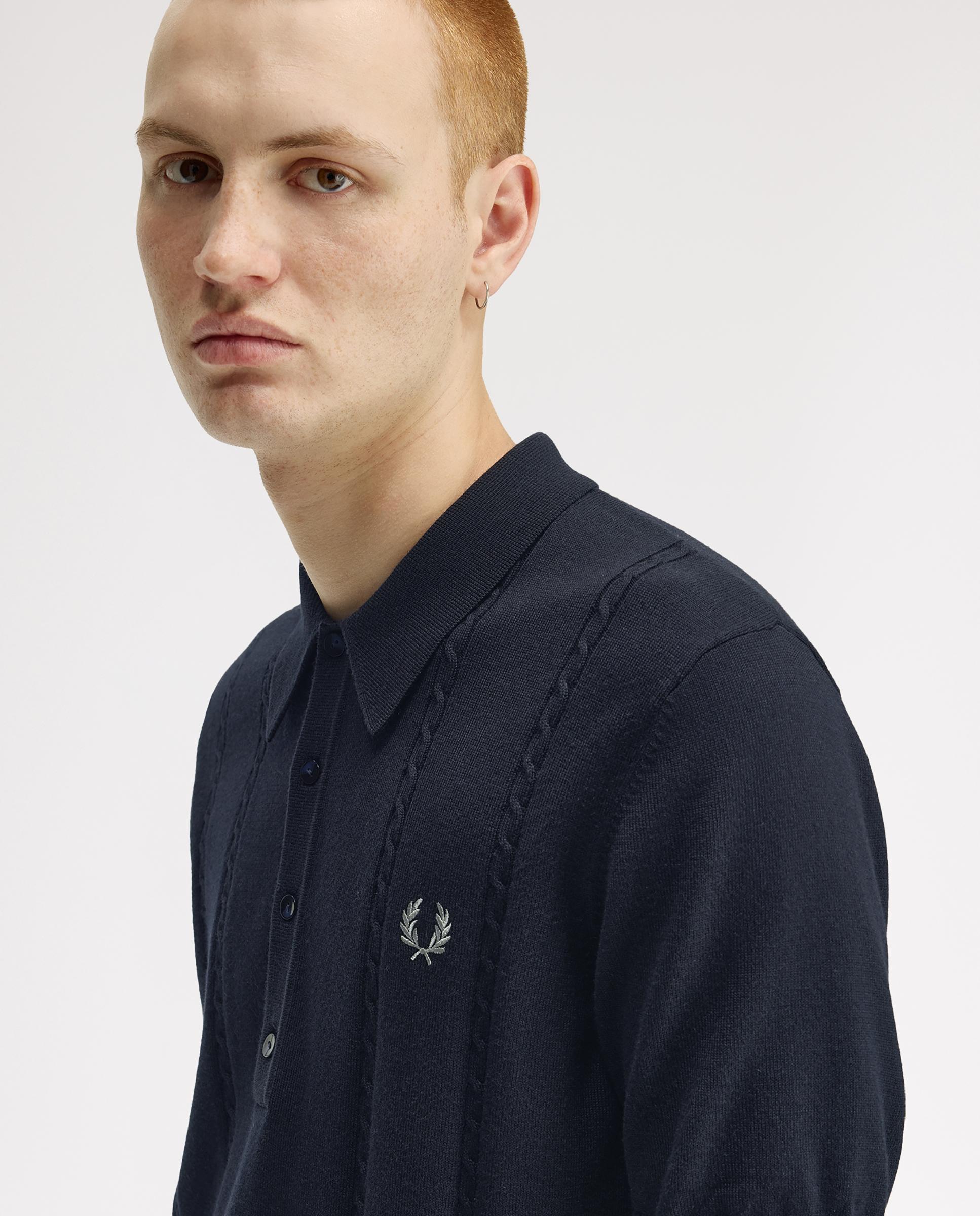 Jersey de hombre de punto trenzado con cuello polo - Fred Perry - Azul marino Azul marino-5