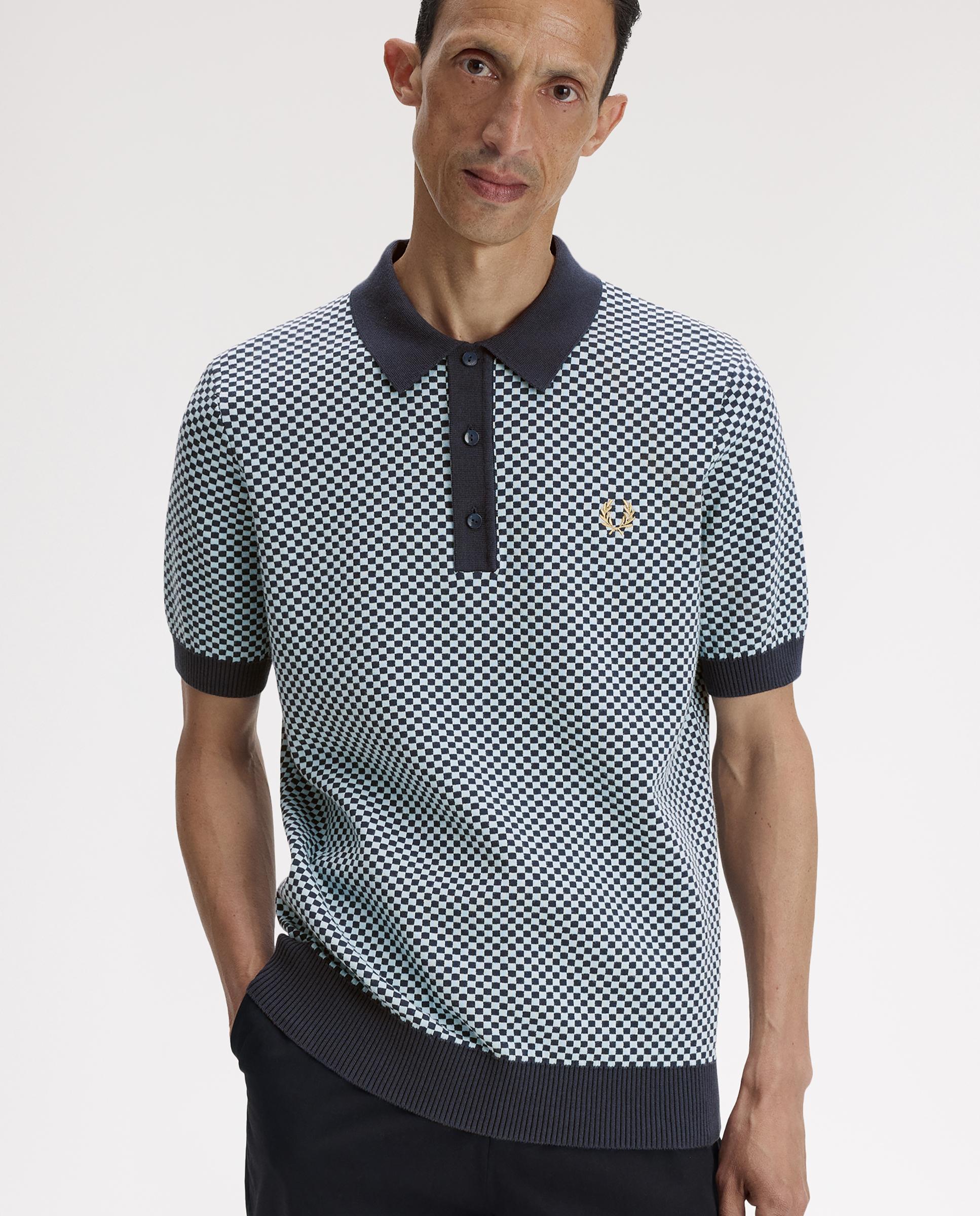 Jersey de hombre con cuello polo de manga corta a cuadritos - Fred Perry - Azul oscuro Azul oscuro-3