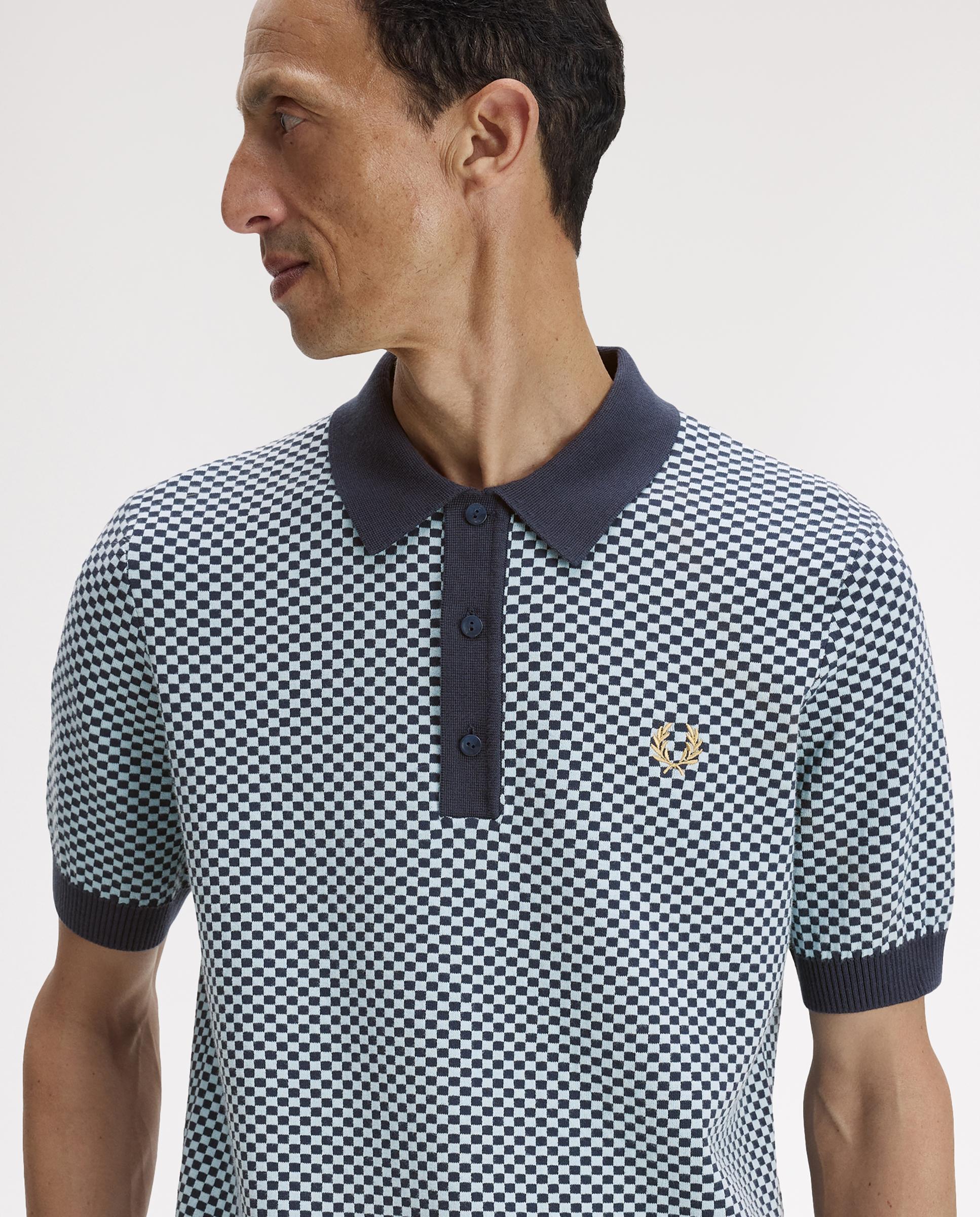 Jersey de hombre con cuello polo de manga corta a cuadritos - Fred Perry - Azul oscuro Azul oscuro-4