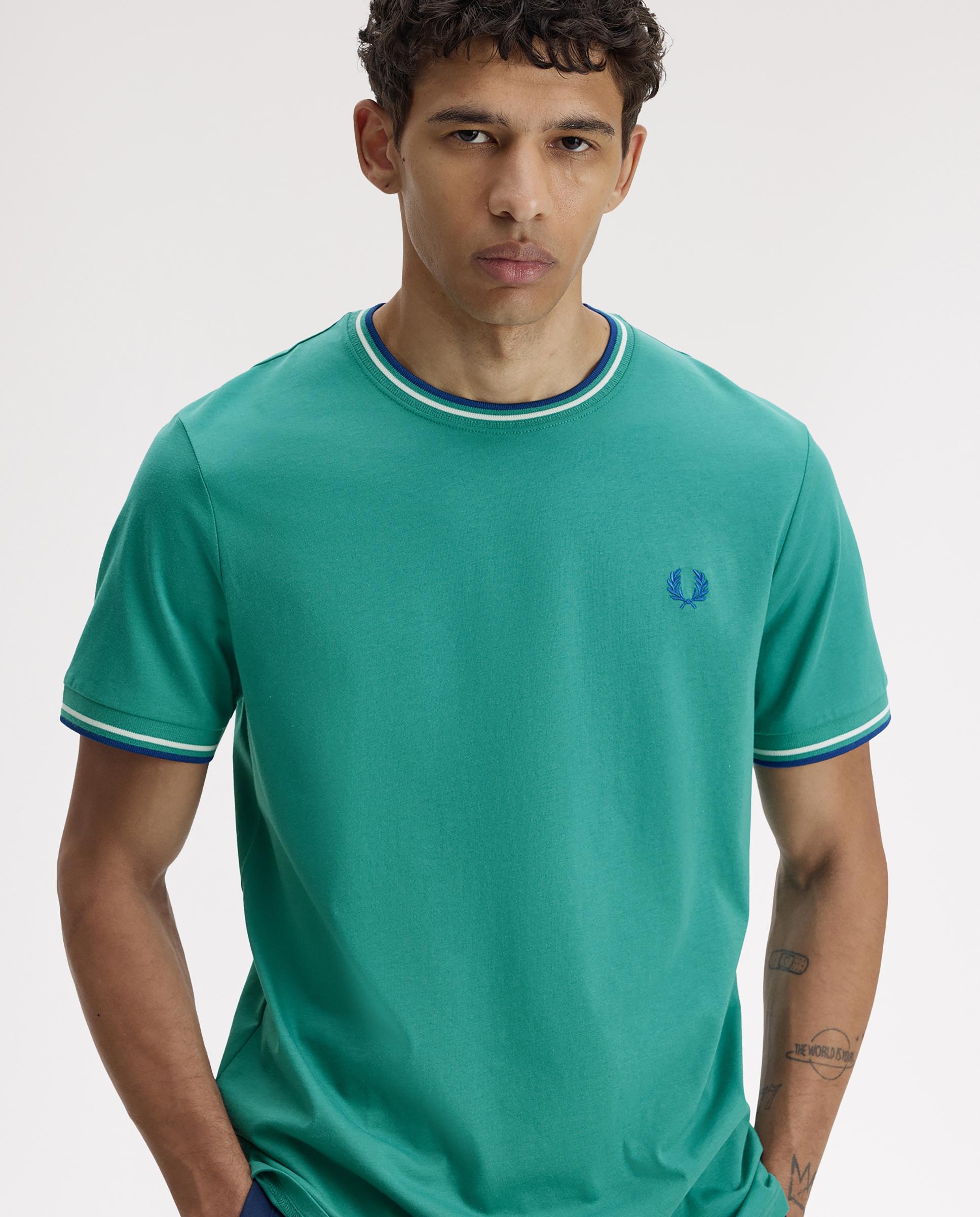 Imagen 5 de Camiseta de manga corta de hombre con ribete con dos franjas - Fred Perry - Aguamarina Aguamarina