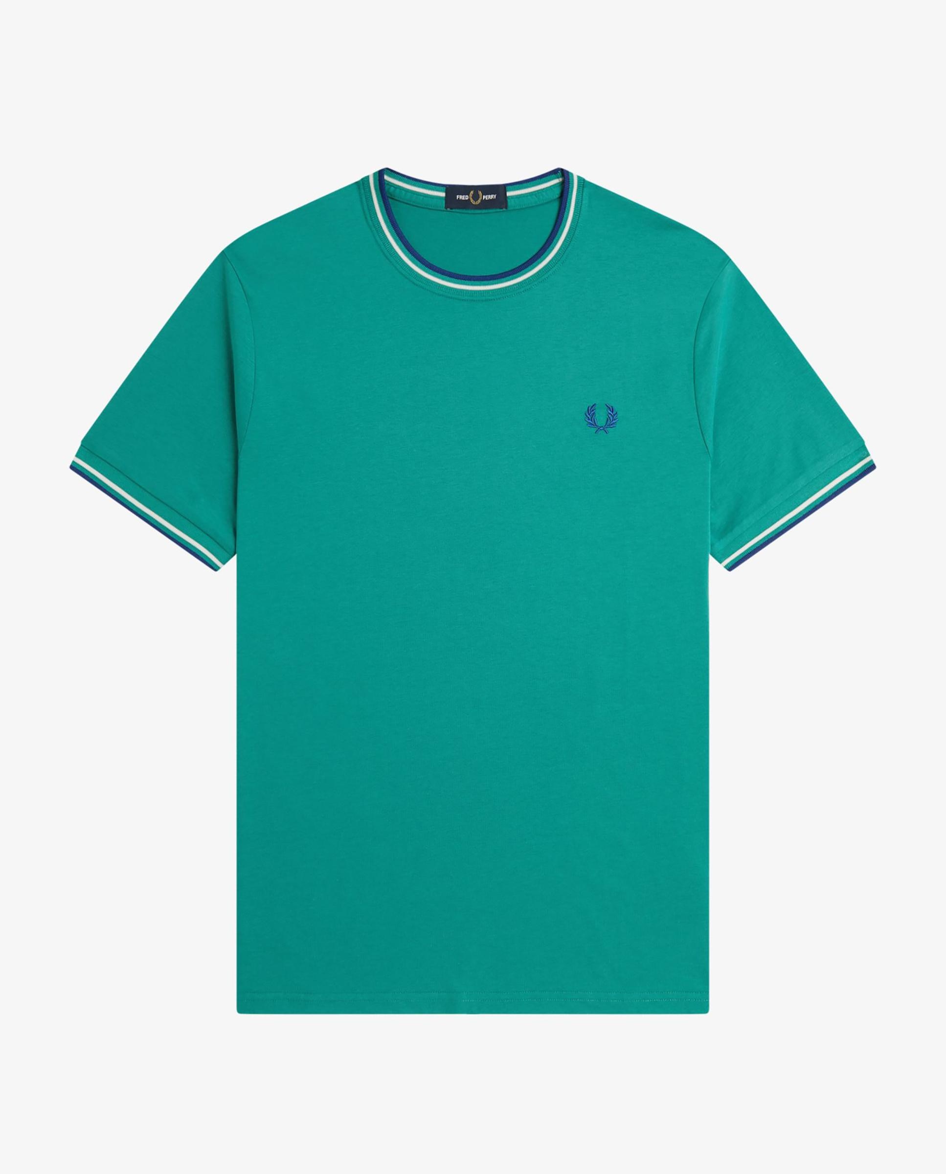 Imagen 7 de Camiseta de manga corta de hombre con ribete con dos franjas - Fred Perry - Aguamarina Aguamarina