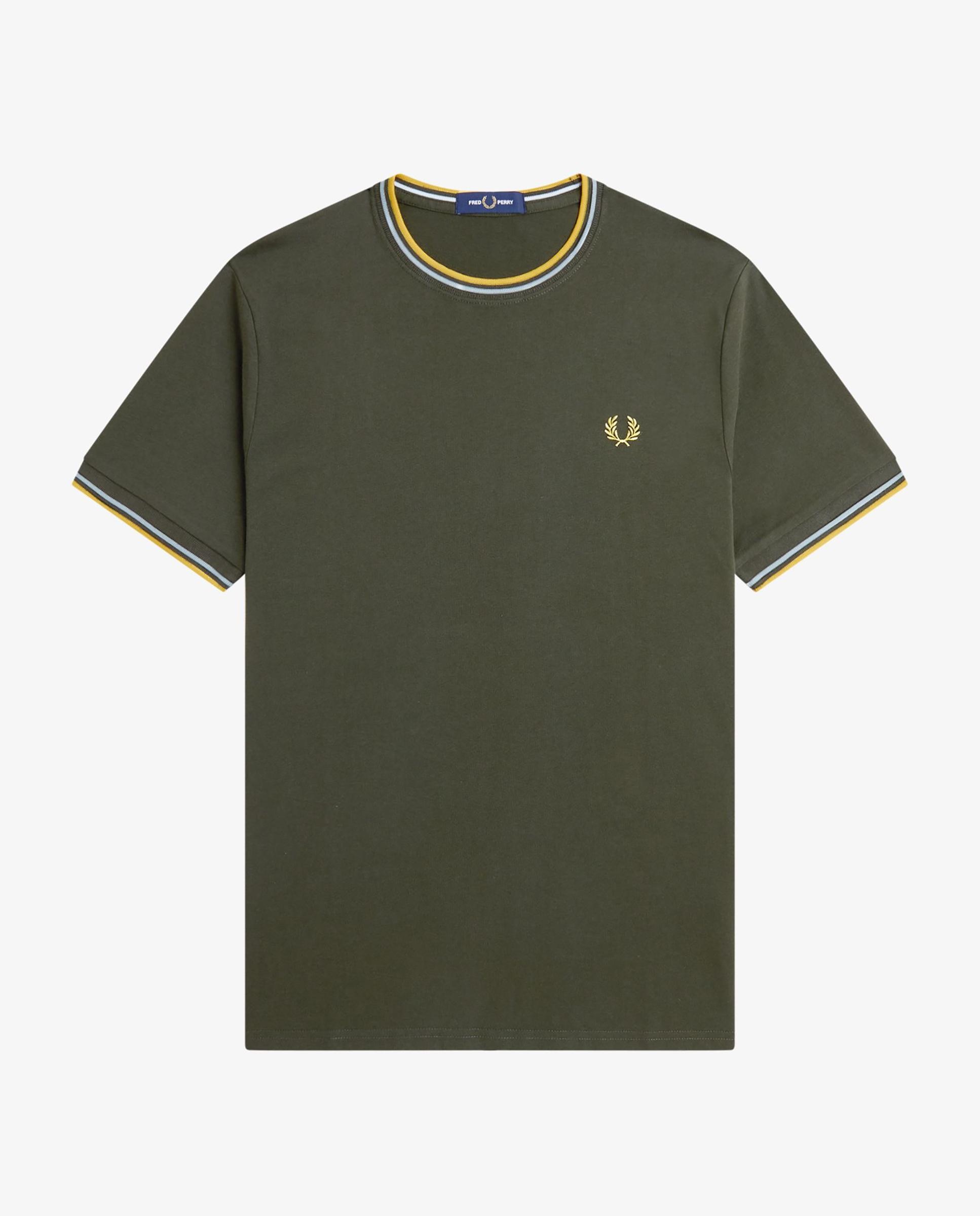 Imagen 7 de Camiseta de manga corta de hombre con ribete con dos franjas - Fred Perry - Verde militar Verde militar