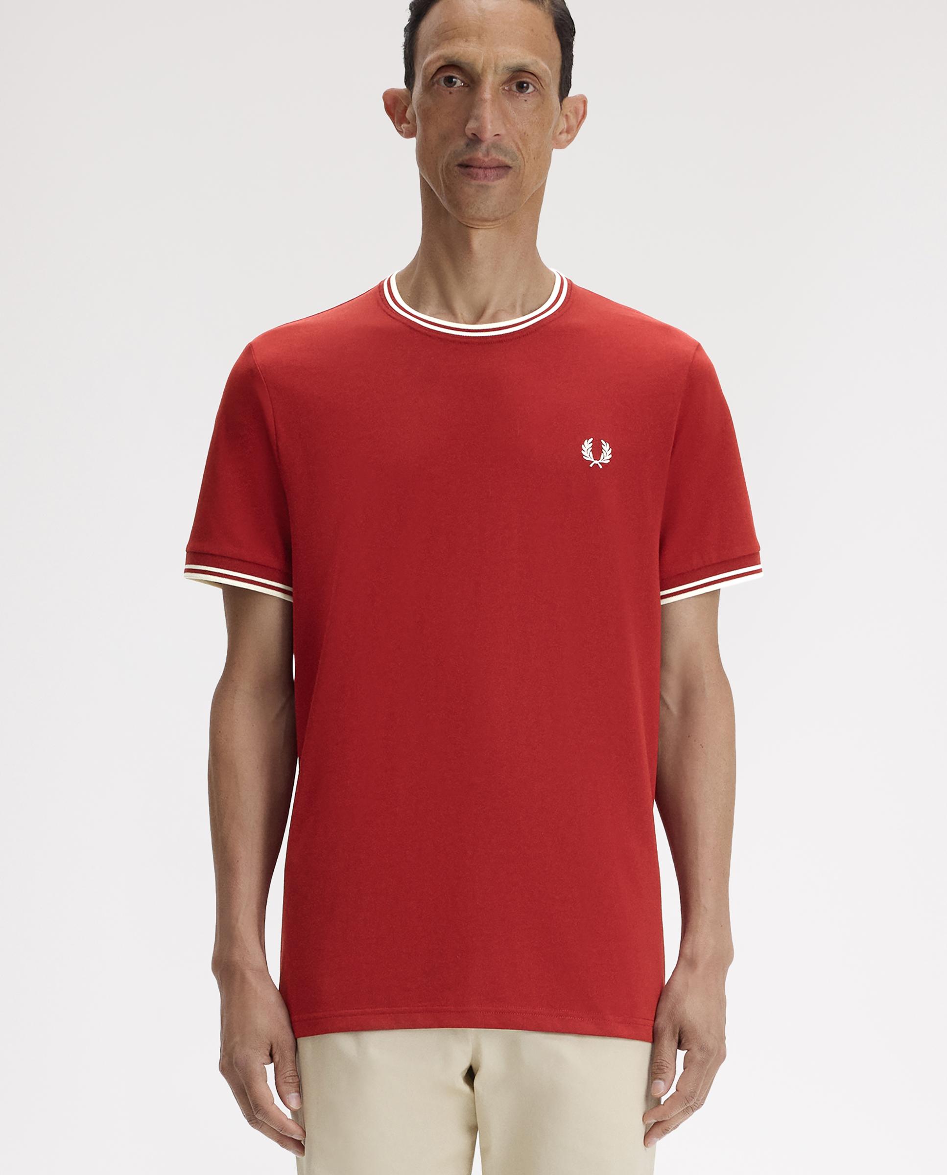 Imagen 1 de Camiseta de manga corta de hombre con ribete con dos franjas - Fred Perry - Rojo Rojo