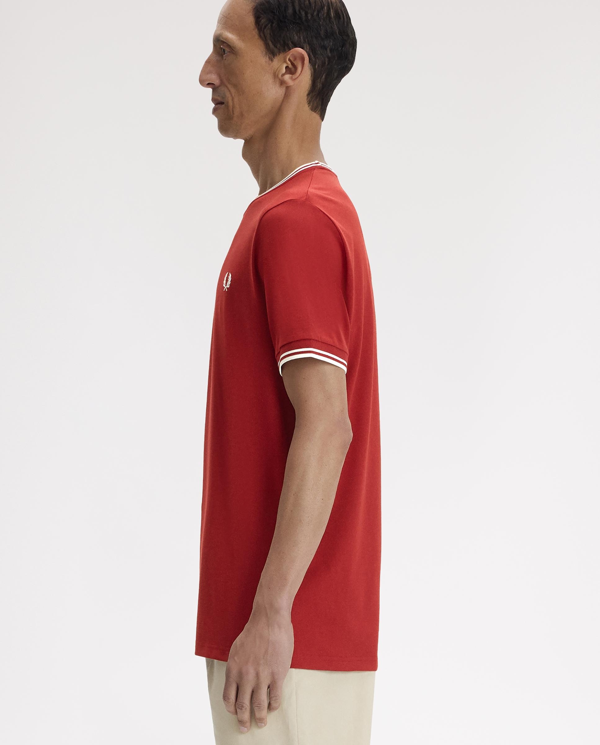 Imagen 2 de Camiseta de manga corta de hombre con ribete con dos franjas - Fred Perry - Rojo Rojo