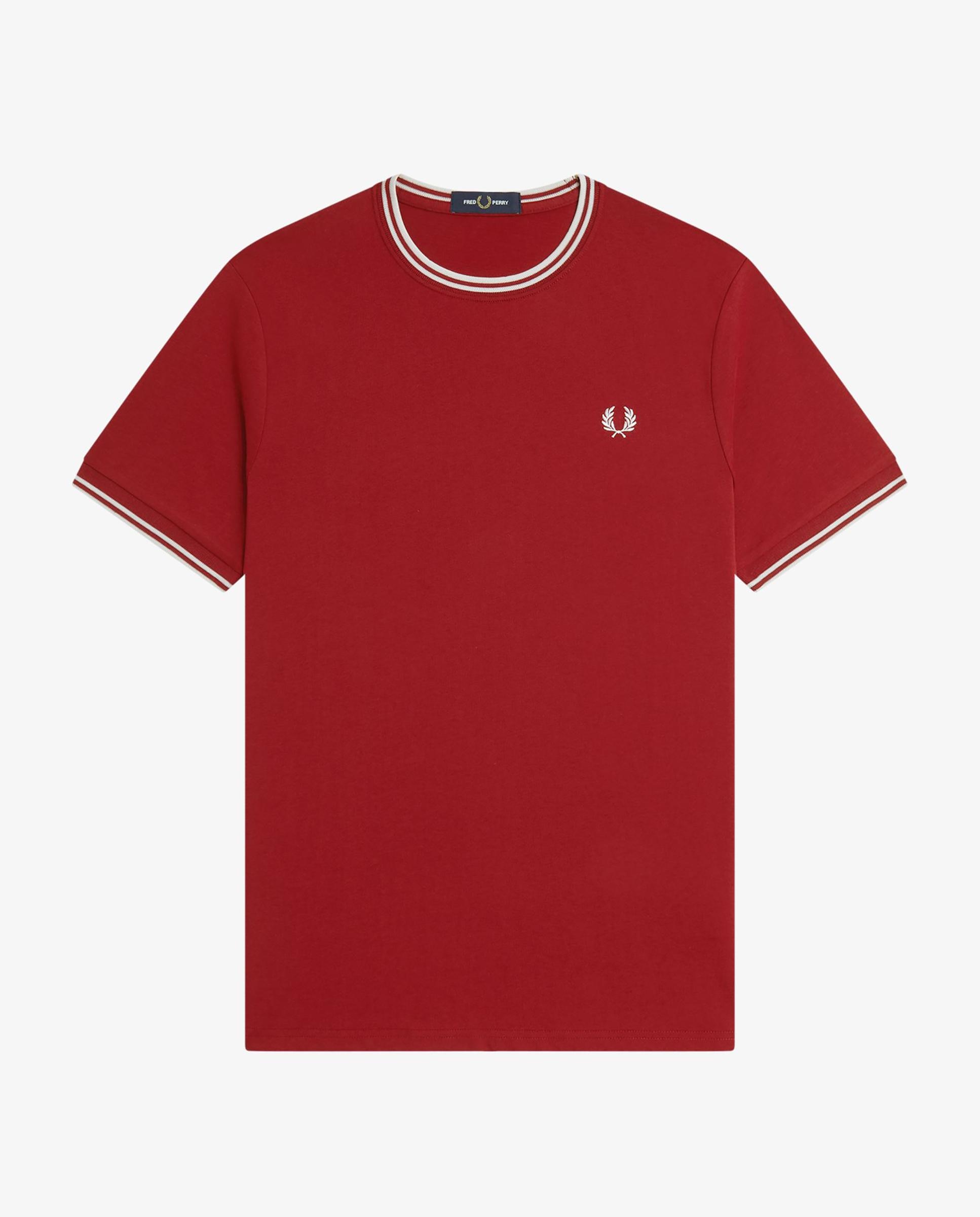 Imagen 6 de Camiseta de manga corta de hombre con ribete con dos franjas - Fred Perry - Rojo Rojo