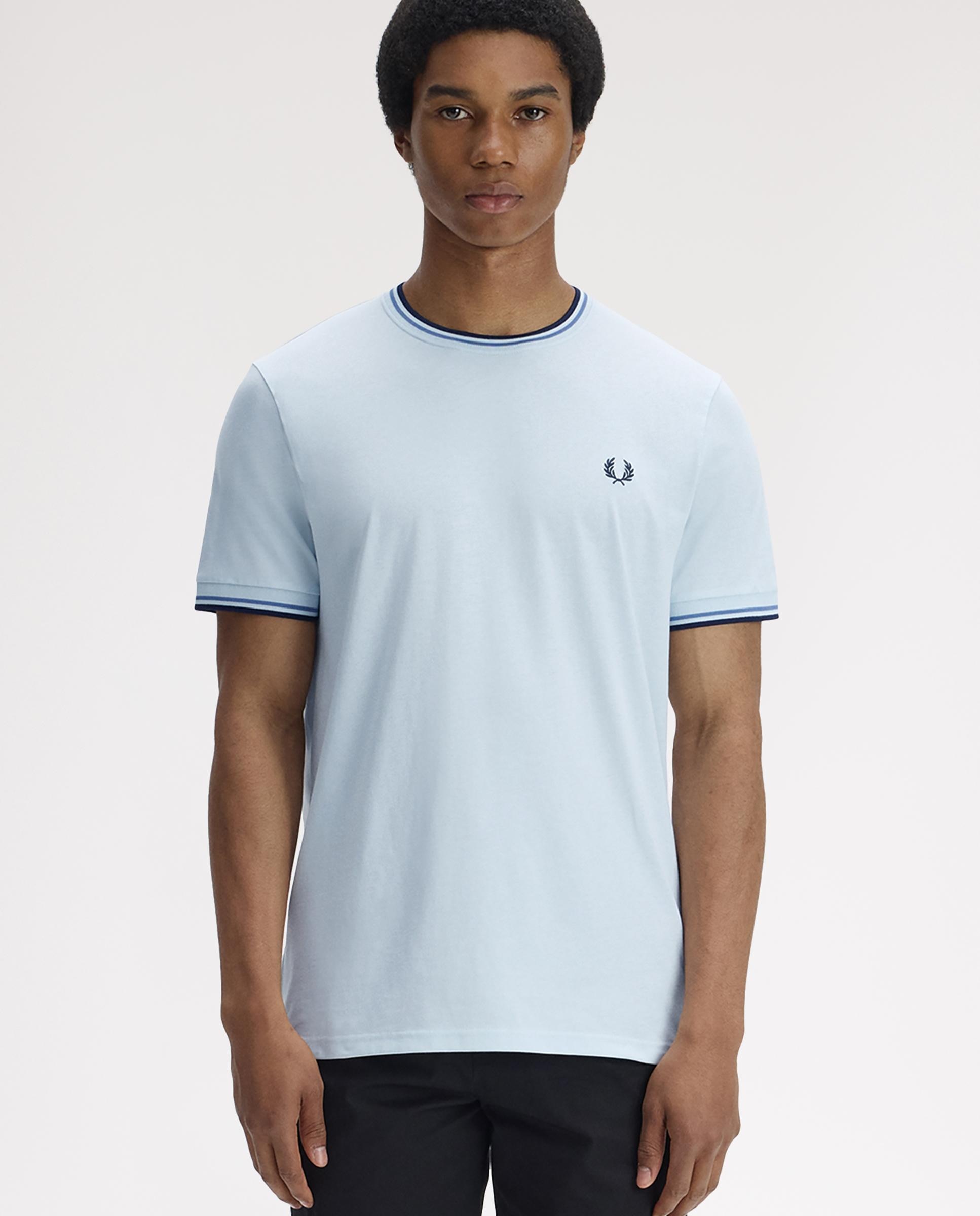 Imagen 1 de Camiseta de manga corta de hombre con ribete con dos franjas - Fred Perry - Celeste Celeste