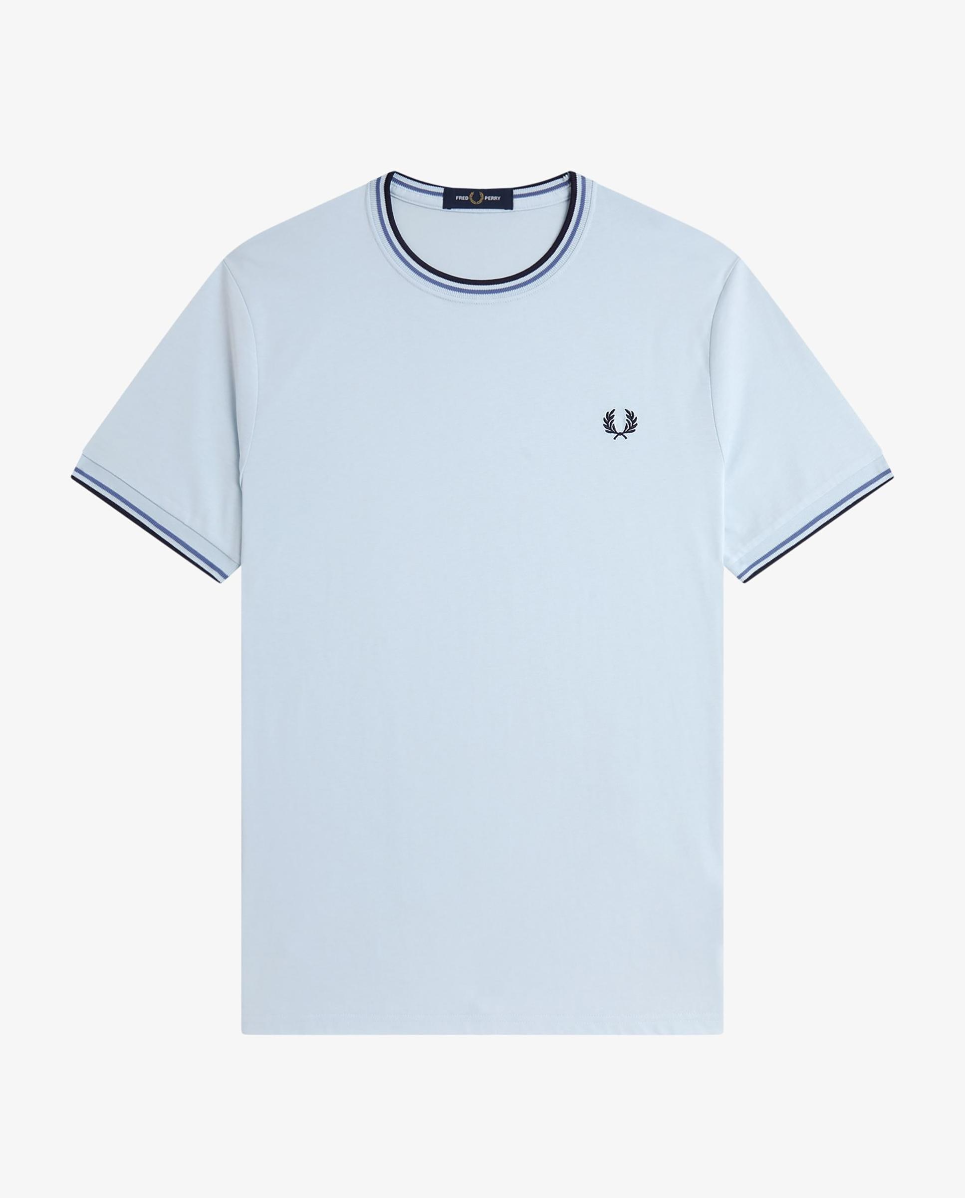 Imagen 6 de Camiseta de manga corta de hombre con ribete con dos franjas - Fred Perry - Celeste Celeste