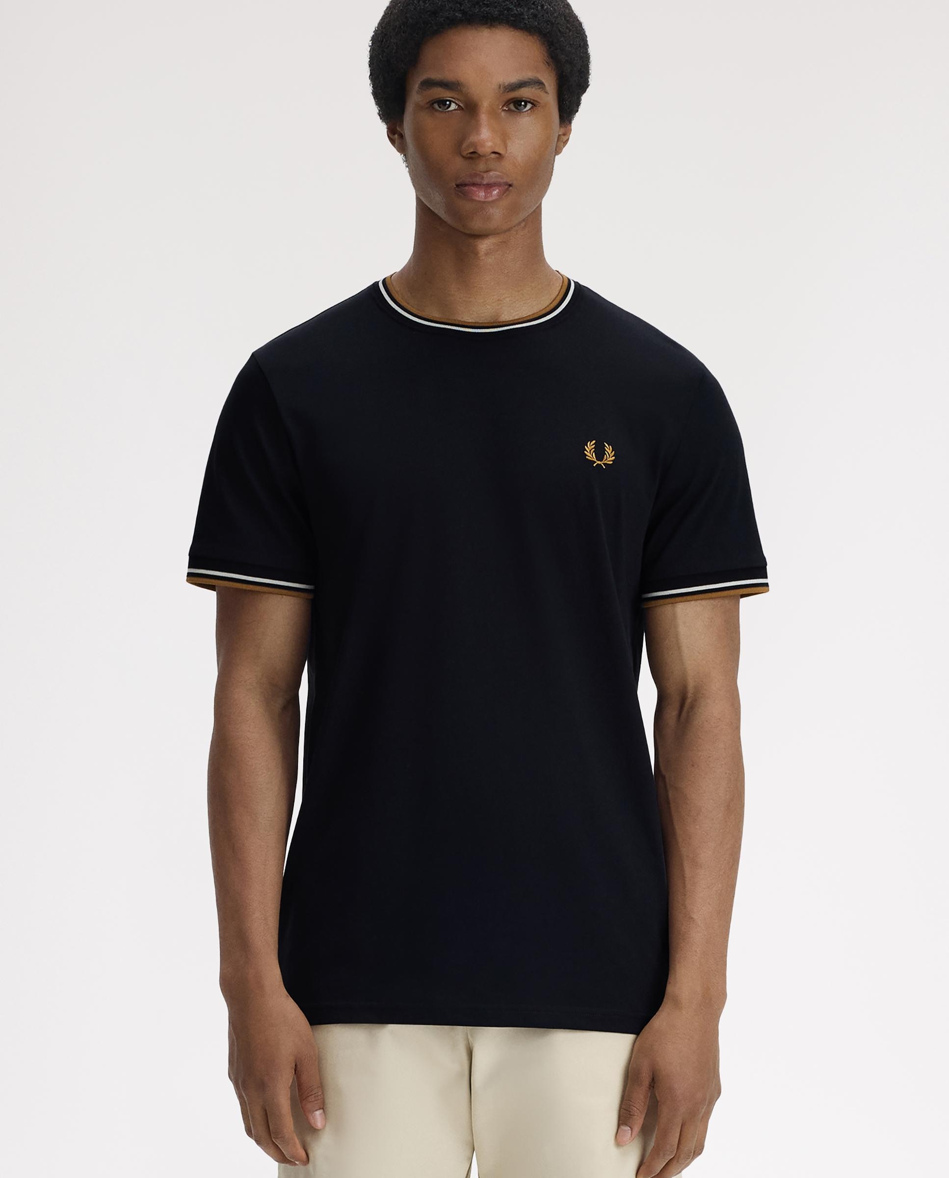 Imagen 1 de Camiseta de manga corta de hombre con ribete con dos franjas - Fred Perry - Negro Negro