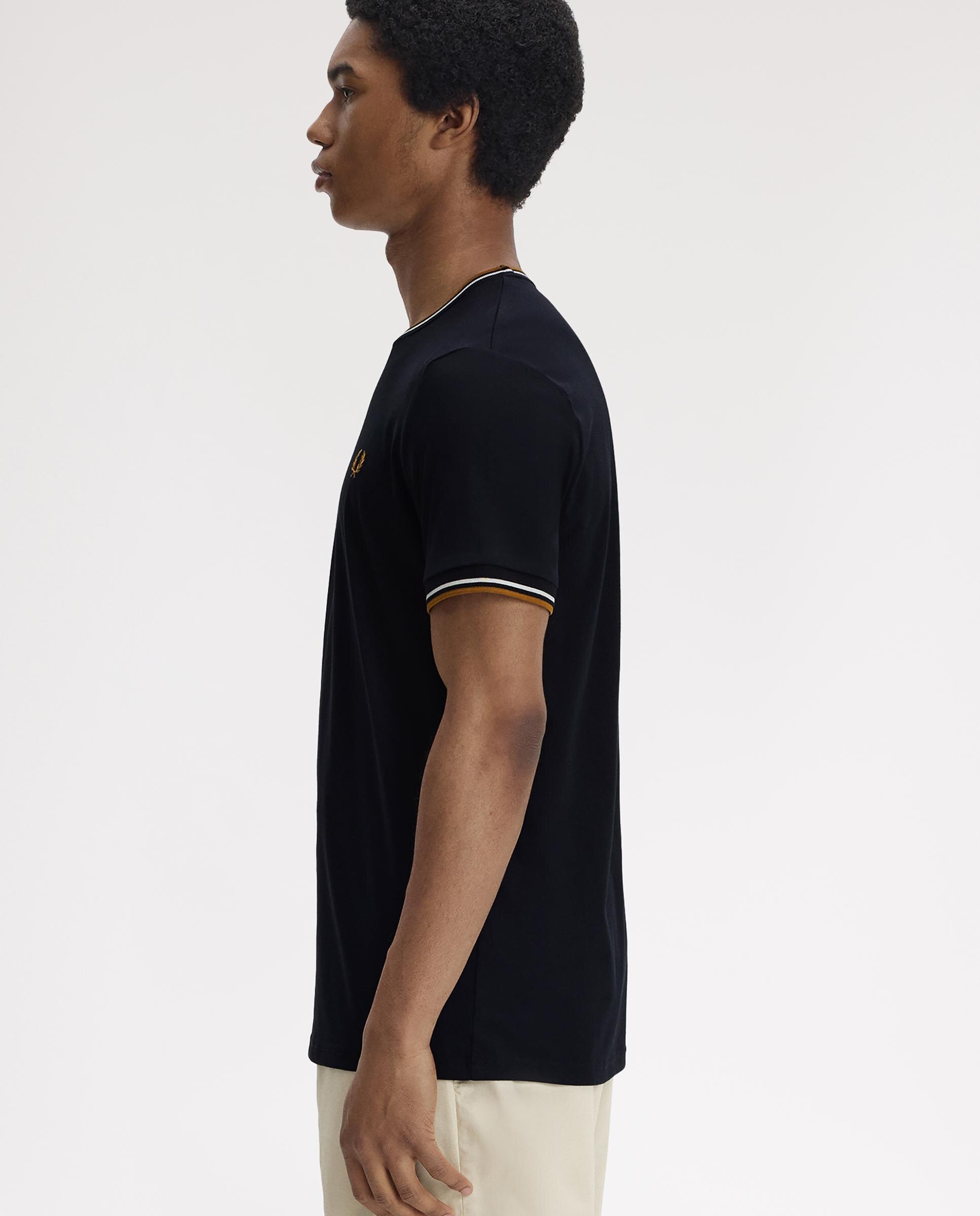 Imagen 2 de Camiseta de manga corta de hombre con ribete con dos franjas - Fred Perry - Negro Negro