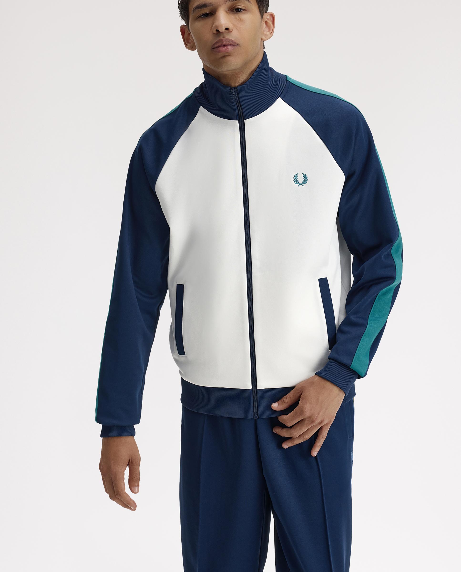 Sudadera de hombre con cremallera y mangas a contraste - Fred Perry - Azul / Blanco Azul / Blanco-4