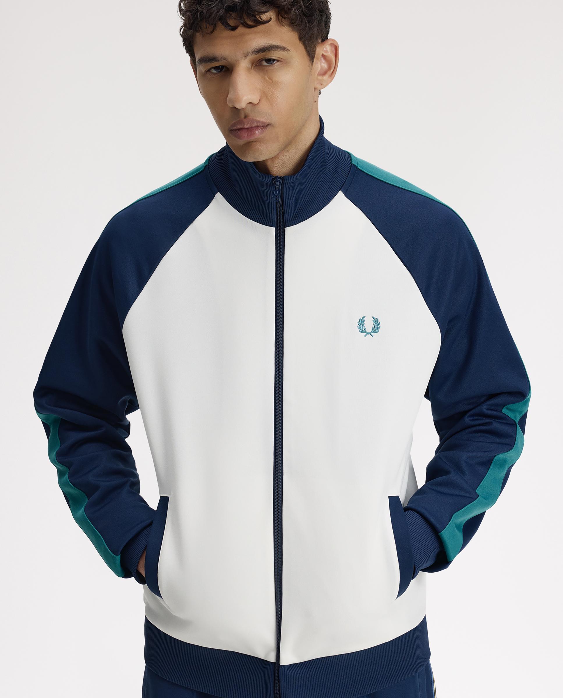 Sudadera de hombre con cremallera y mangas a contraste - Fred Perry - Azul / Blanco Azul / Blanco-5