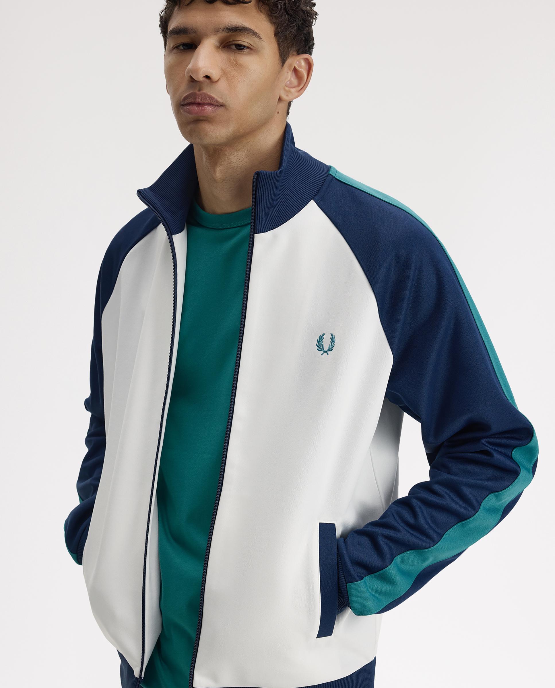 Sudadera de hombre con cremallera y mangas a contraste - Fred Perry - Azul / Blanco Azul / Blanco-6