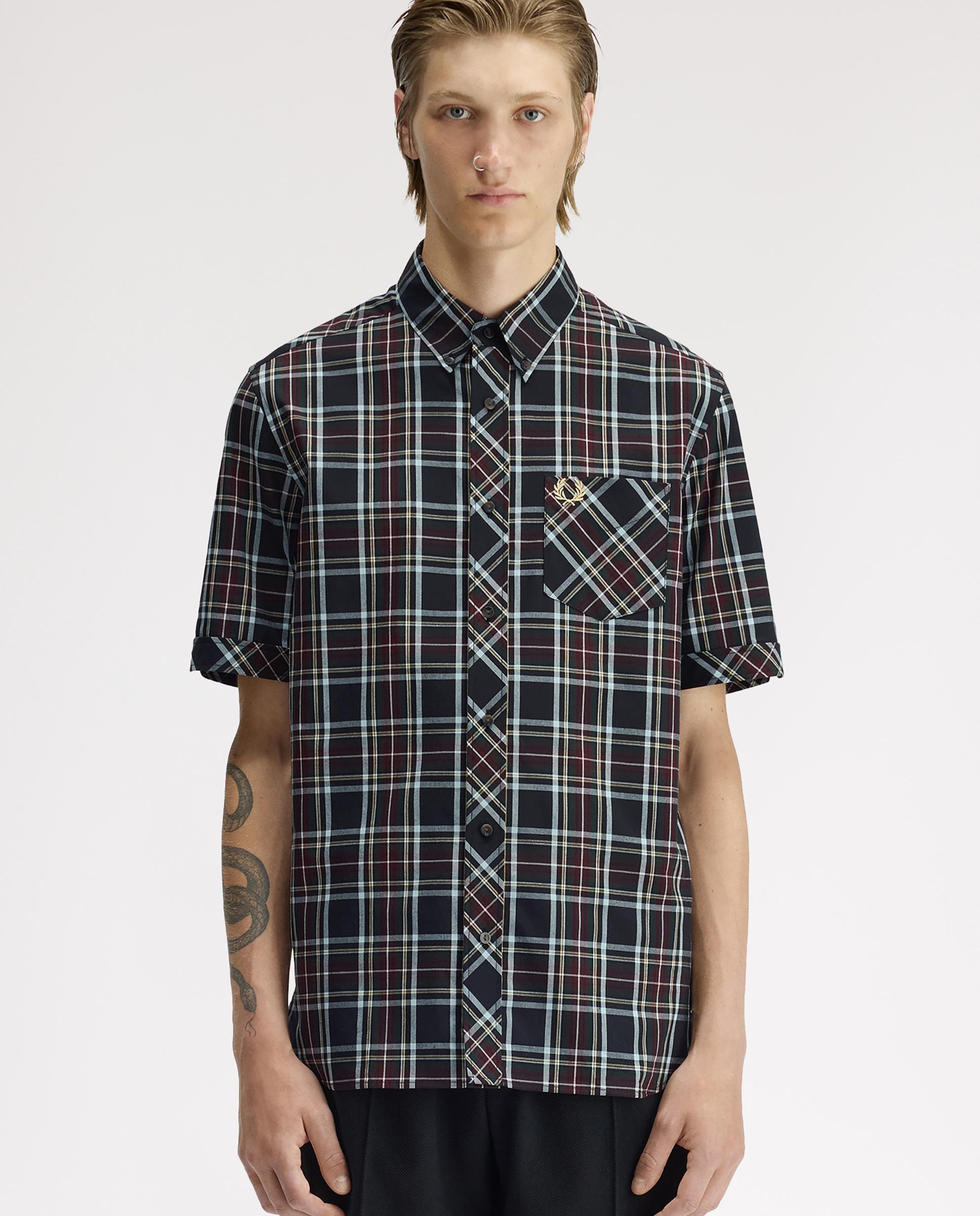 Imagen 1 de Camisa Oxford de hombre clásica de manga corta con cuadros escoceses - Fred Perry - Negro Negro