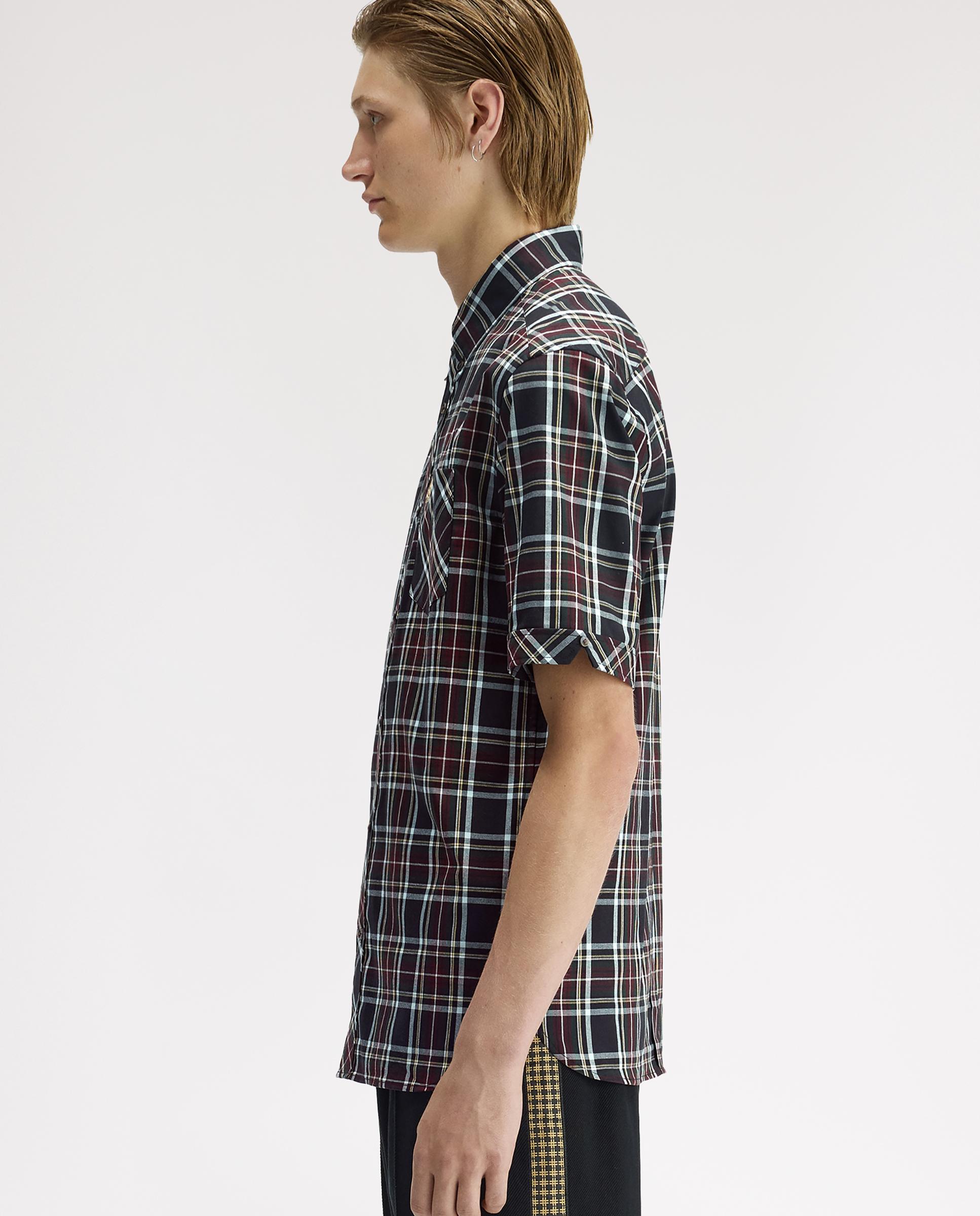 Imagen 2 de Camisa Oxford de hombre clásica de manga corta con cuadros escoceses - Fred Perry - Negro Negro