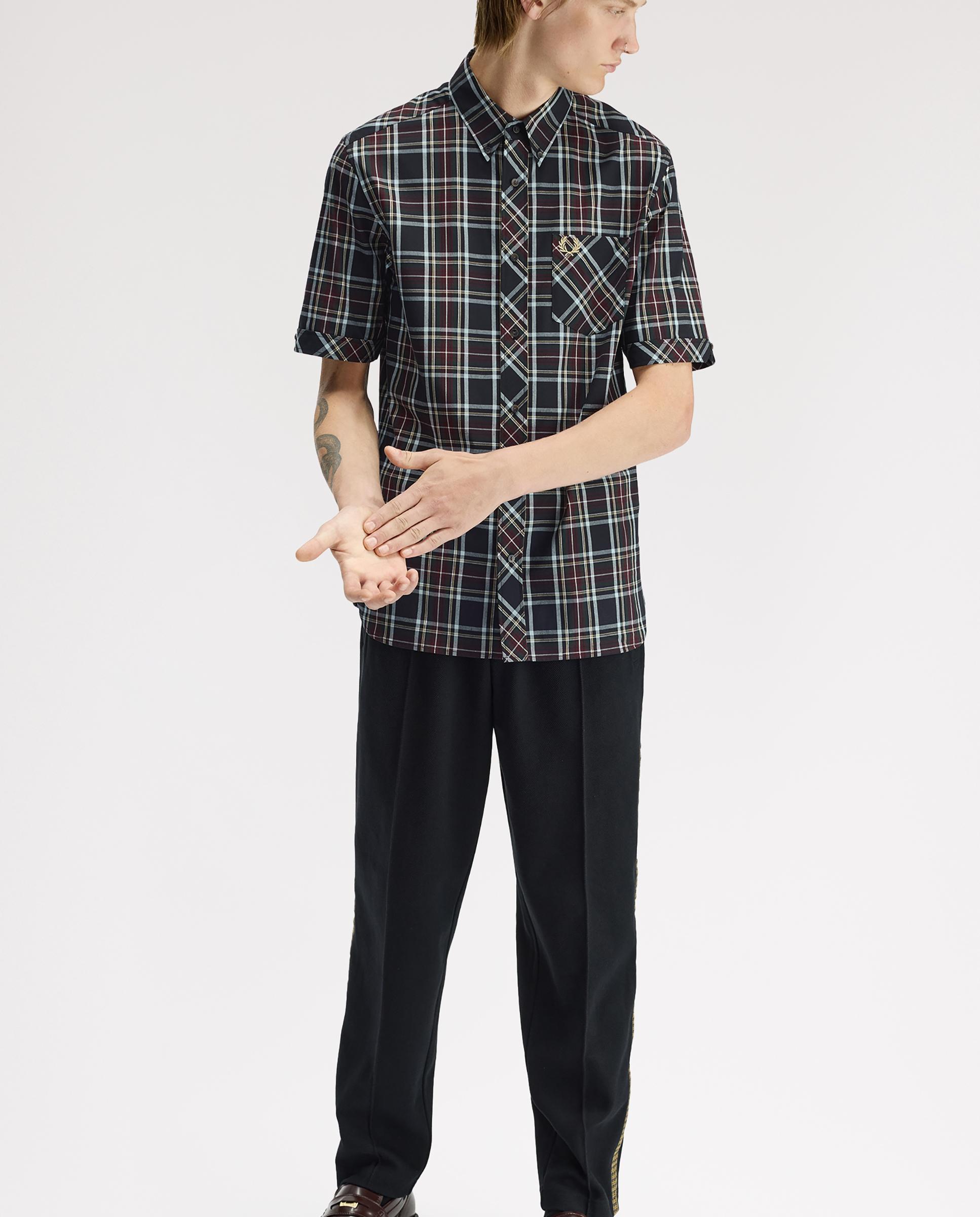 Imagen 3 de Camisa Oxford de hombre clásica de manga corta con cuadros escoceses - Fred Perry - Negro Negro