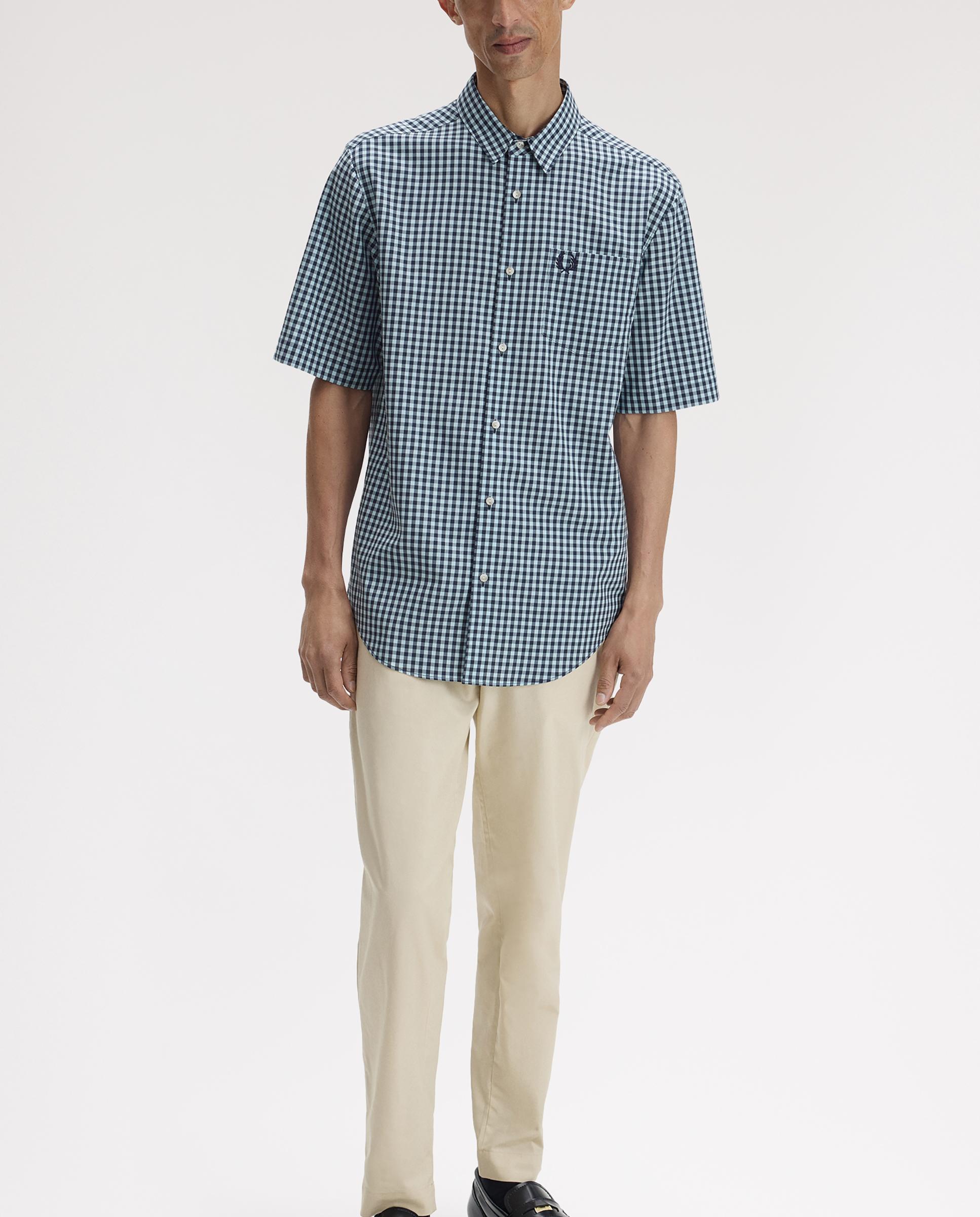 Imagen 3 de Camisa Oxford de hombre de manga corta a cuadritos - Fred Perry - Azul Azul