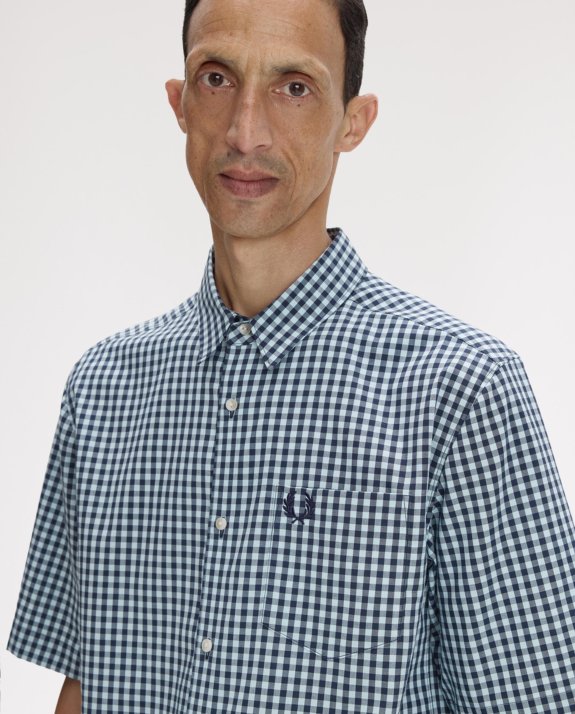 Imagen 4 de Camisa Oxford de hombre de manga corta a cuadritos - Fred Perry - Azul Azul