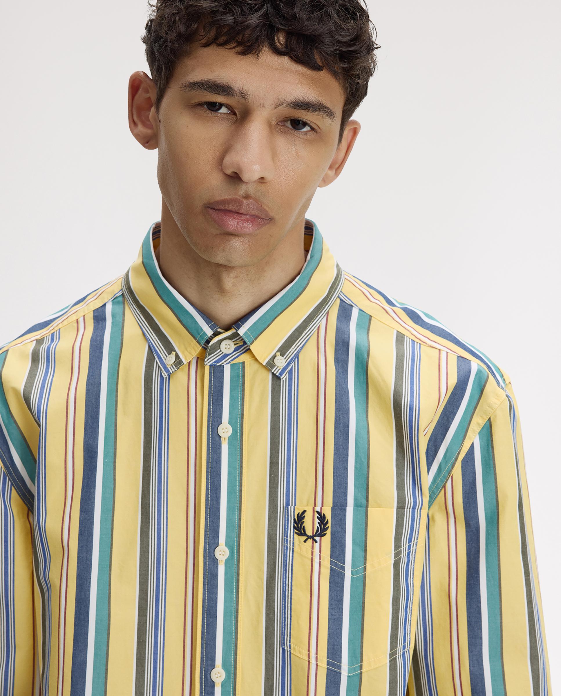 Imagen 7 de Camisa Oxford de hombre a rayas de corte relajado - Fred Perry - Amarillo Amarillo