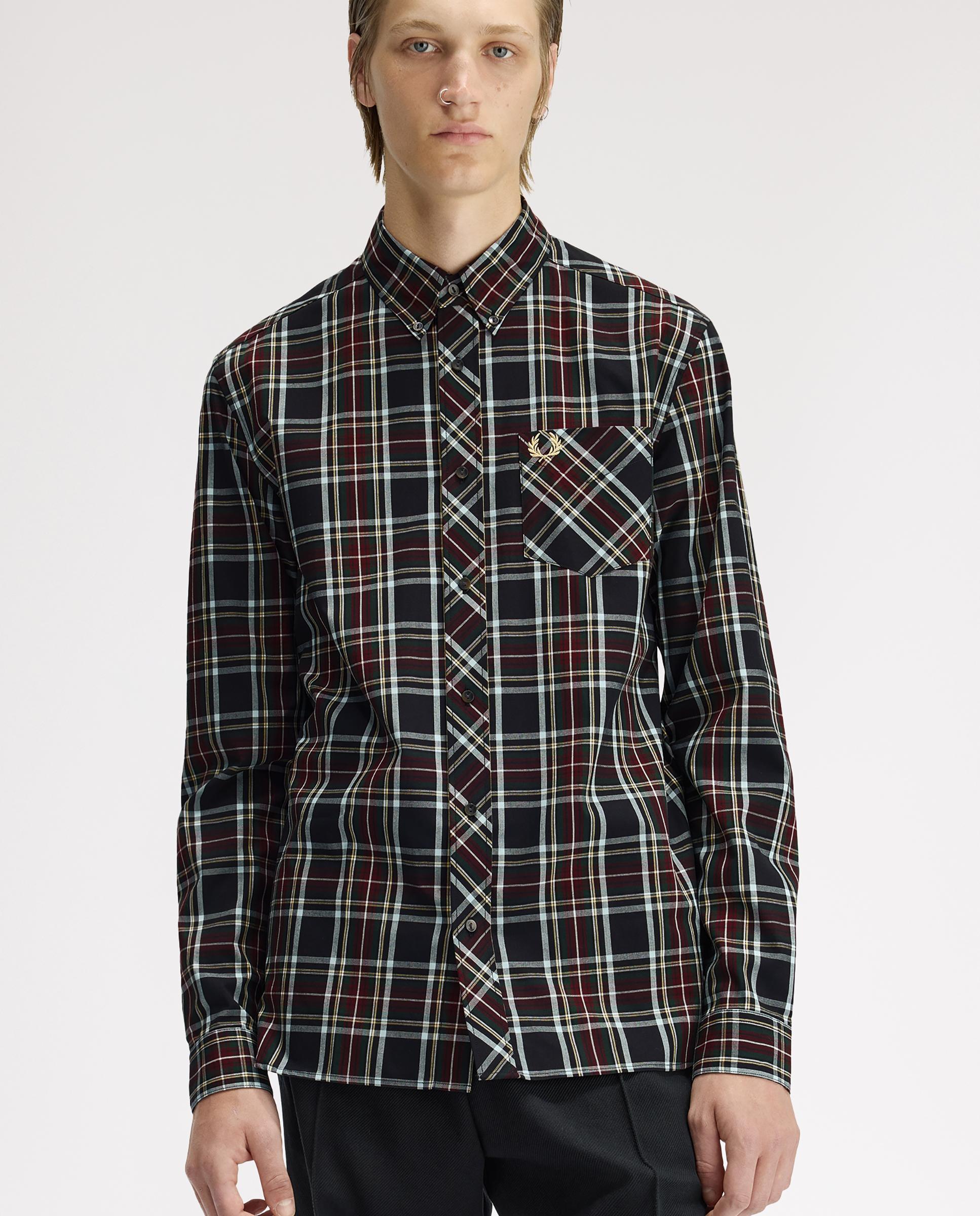 Imagen 3 de Camisa Oxford de hombre clásica de cuadros escoceses - Fred Perry - Negro Negro