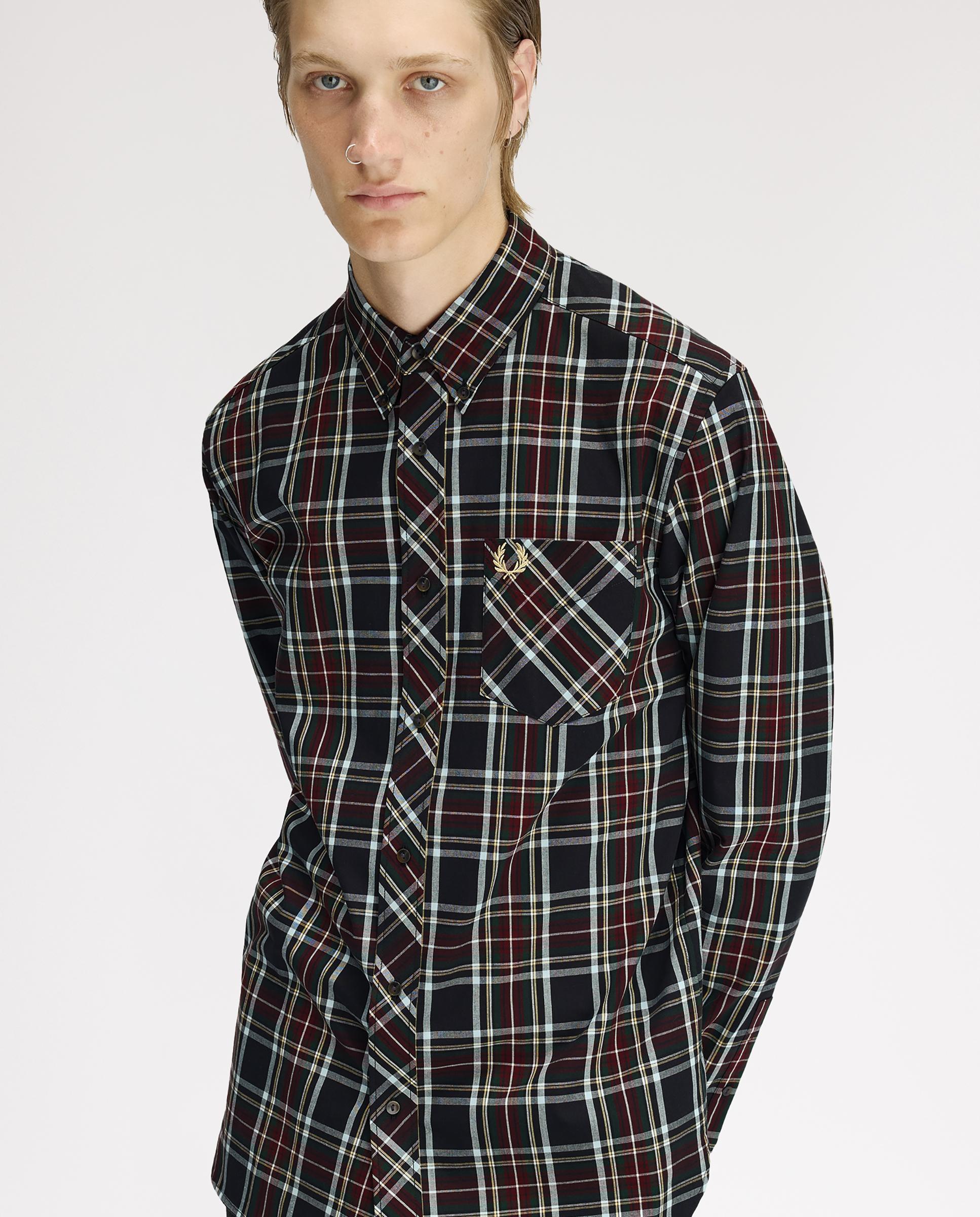 Imagen 4 de Camisa Oxford de hombre clásica de cuadros escoceses - Fred Perry - Negro Negro