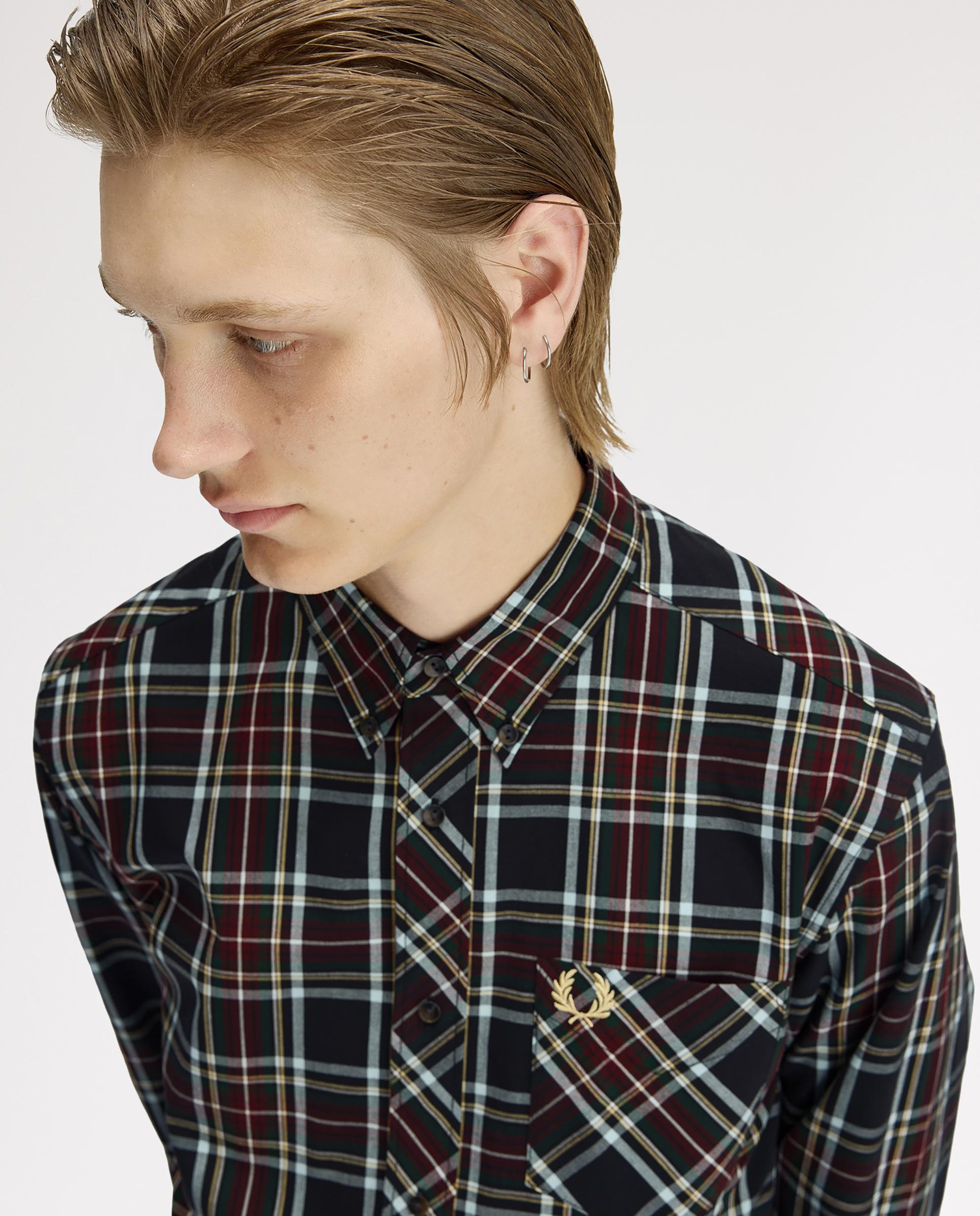 Imagen 5 de Camisa Oxford de hombre clásica de cuadros escoceses - Fred Perry - Negro Negro