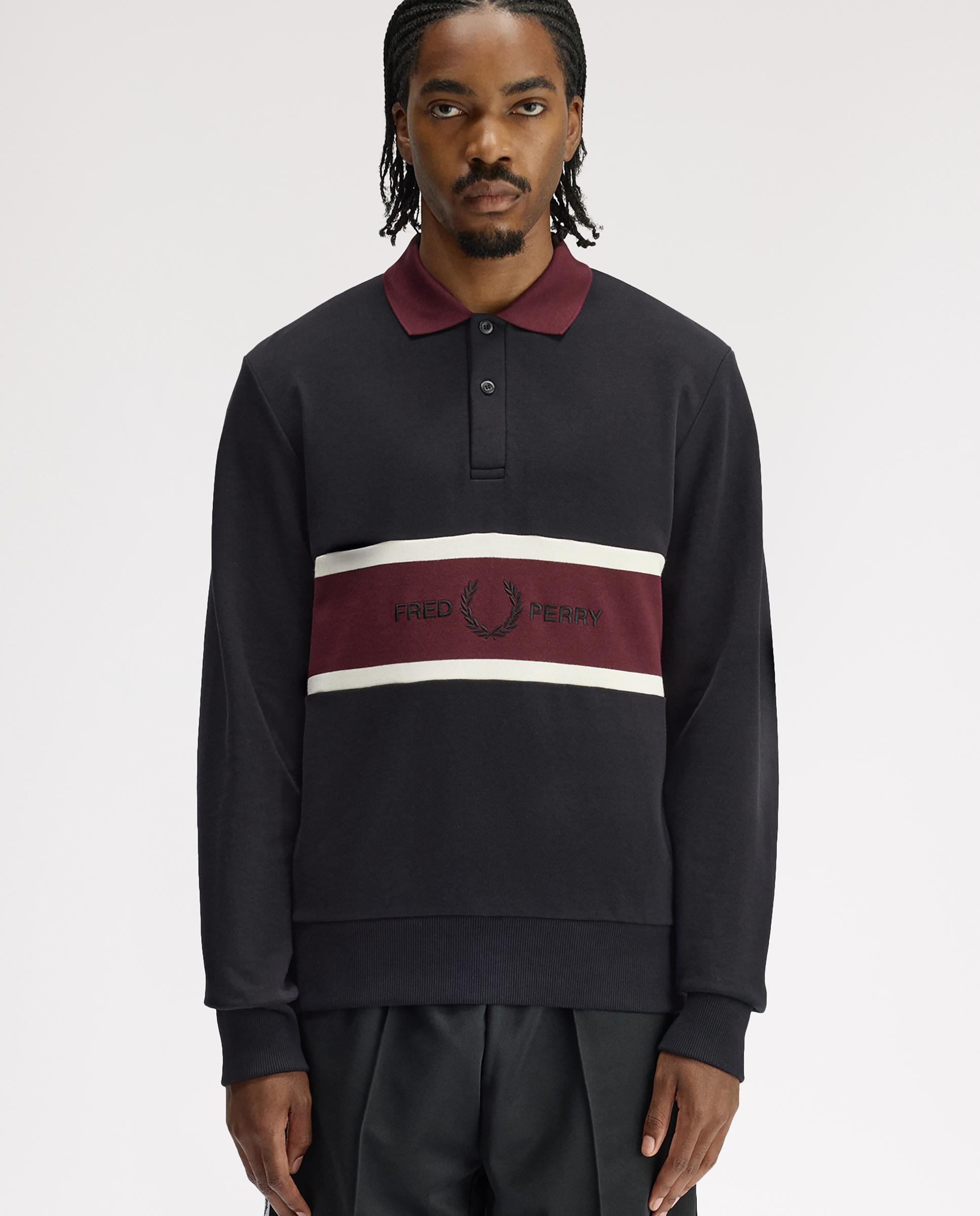 Fred Perry - Sudadera de hombre con cuello polo y panel bordado.