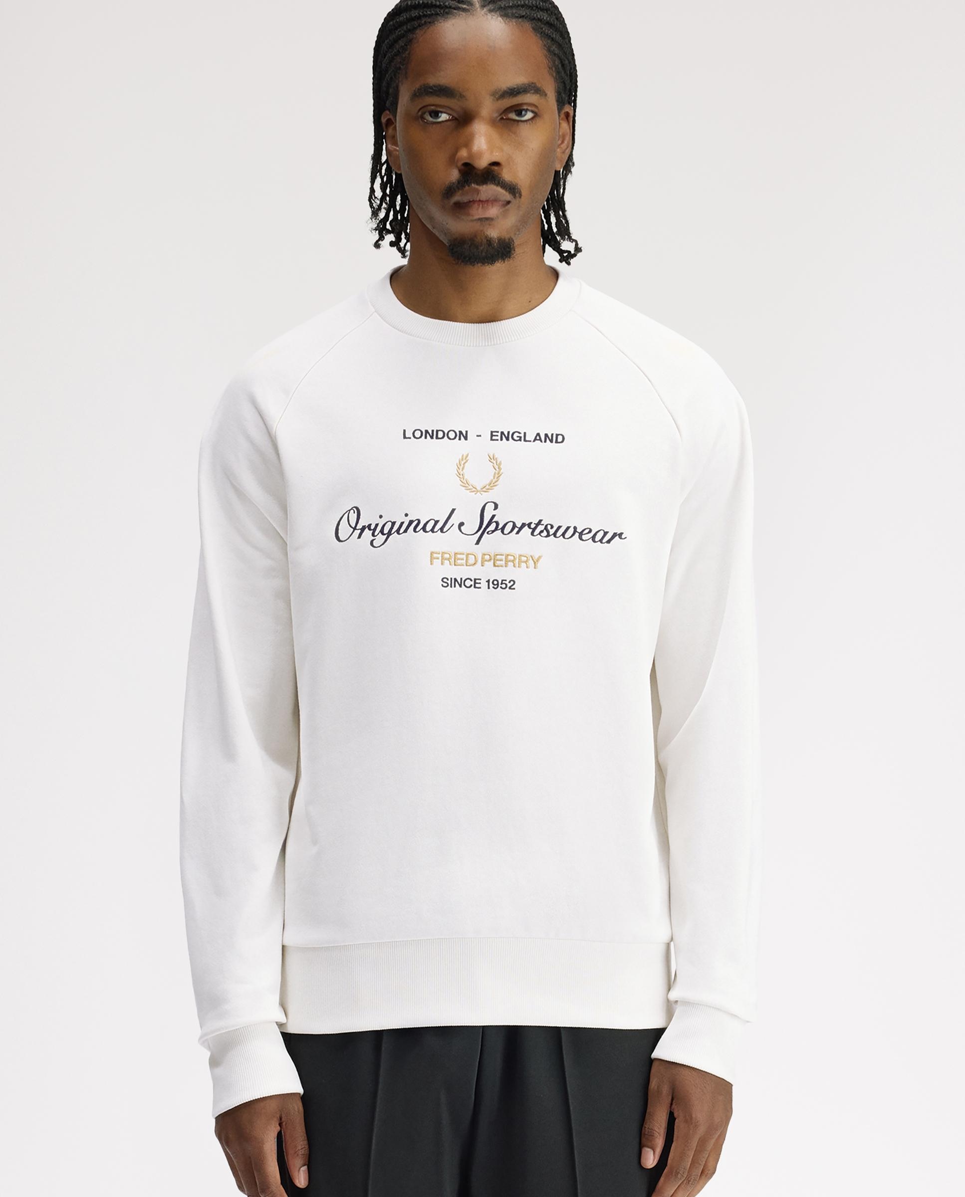 Imagen 0 de Sudadera de hombre de cuello redondo con diseño bordado Blanco