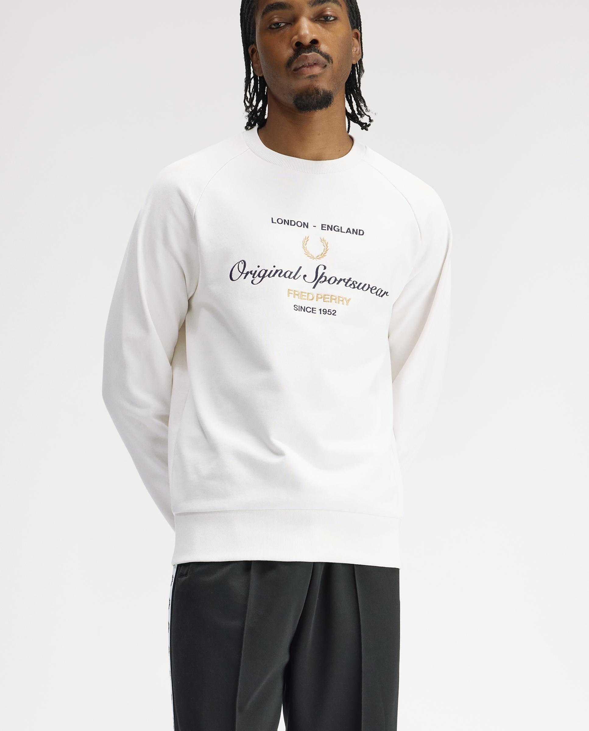 Sudadera de hombre de cuello redondo con diseño bordado - Fred Perry - Blanco Blanco-3