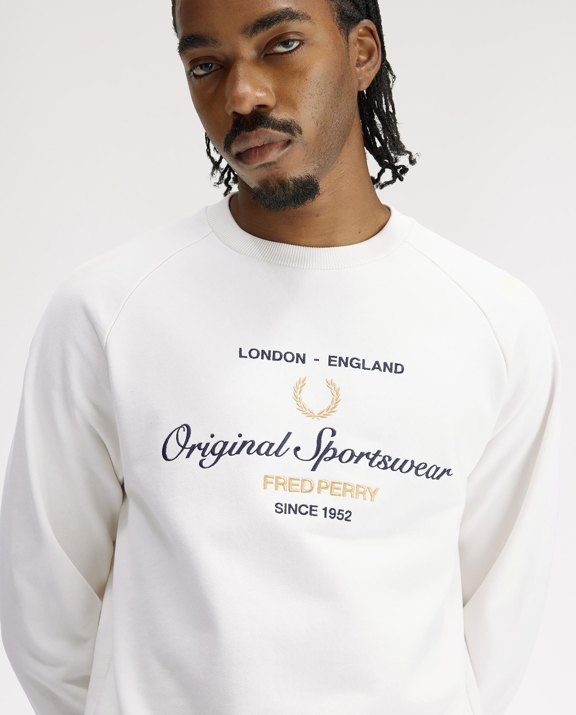 Sudadera de hombre de cuello redondo con diseño bordado - Fred Perry - Blanco Blanco-4