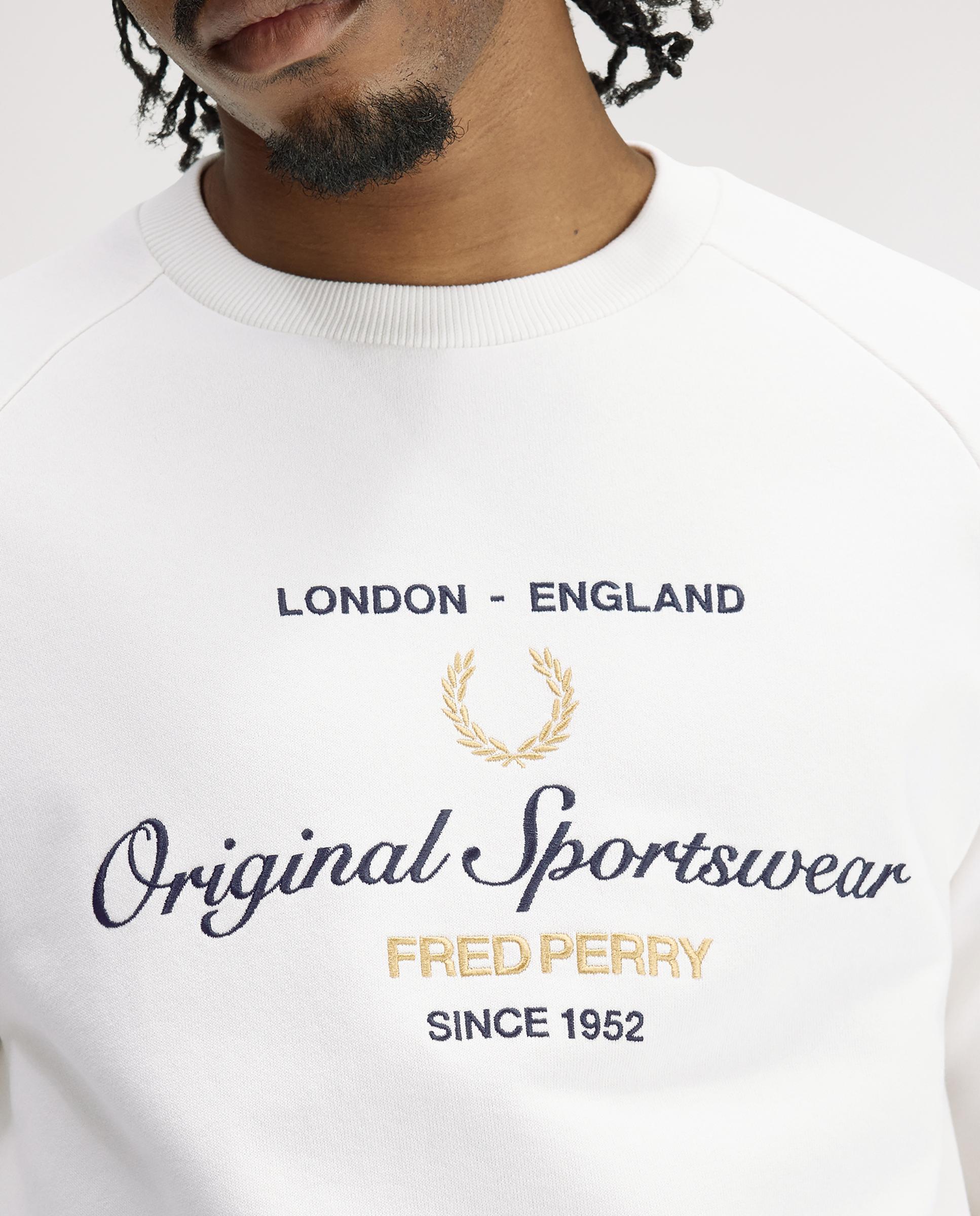 Sudadera de hombre de cuello redondo con diseño bordado - Fred Perry - Blanco Blanco-5