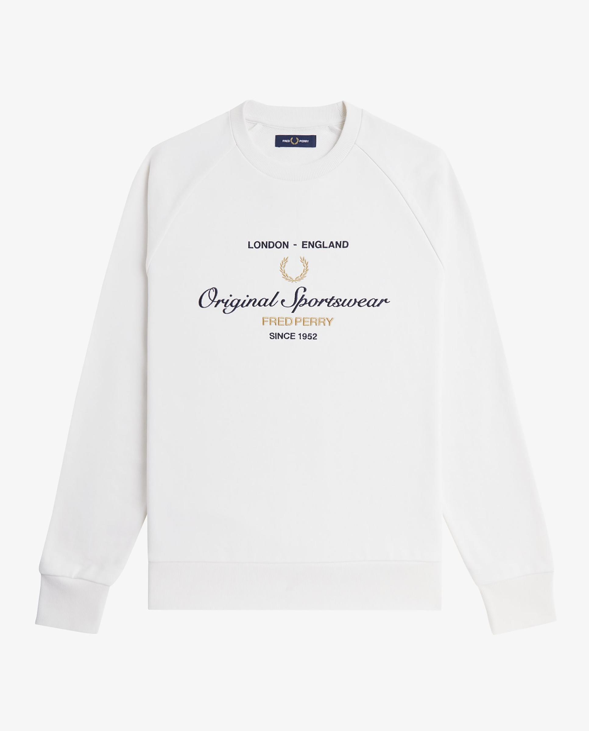 Sudadera de hombre de cuello redondo con diseño bordado - Fred Perry - Blanco Blanco-7