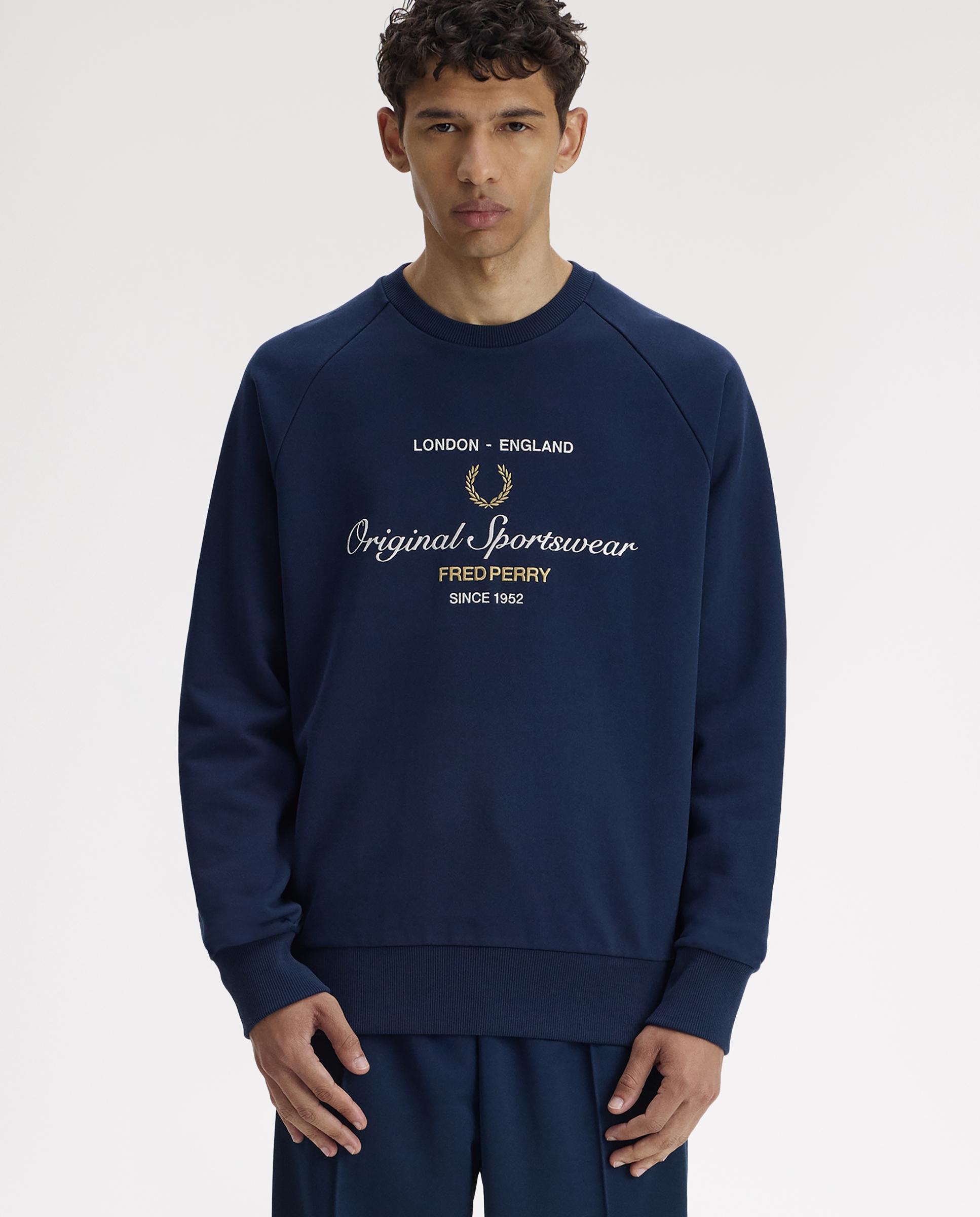 Sudadera de hombre de cuello redondo con diseño bordado - Fred Perry - Azul marino Azul marino-1