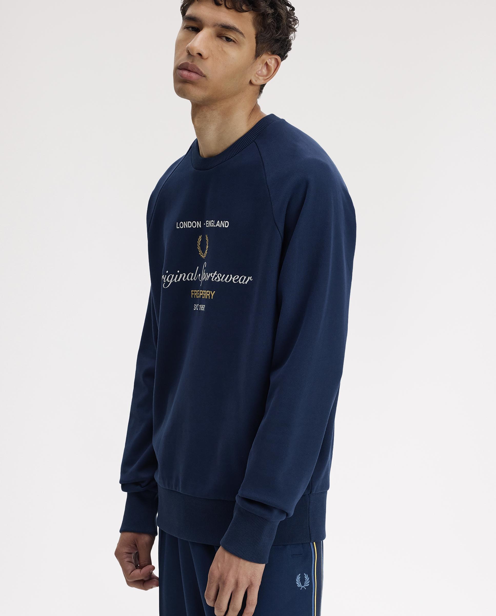 Sudadera de hombre de cuello redondo con diseño bordado - Fred Perry - Azul marino Azul marino-3
