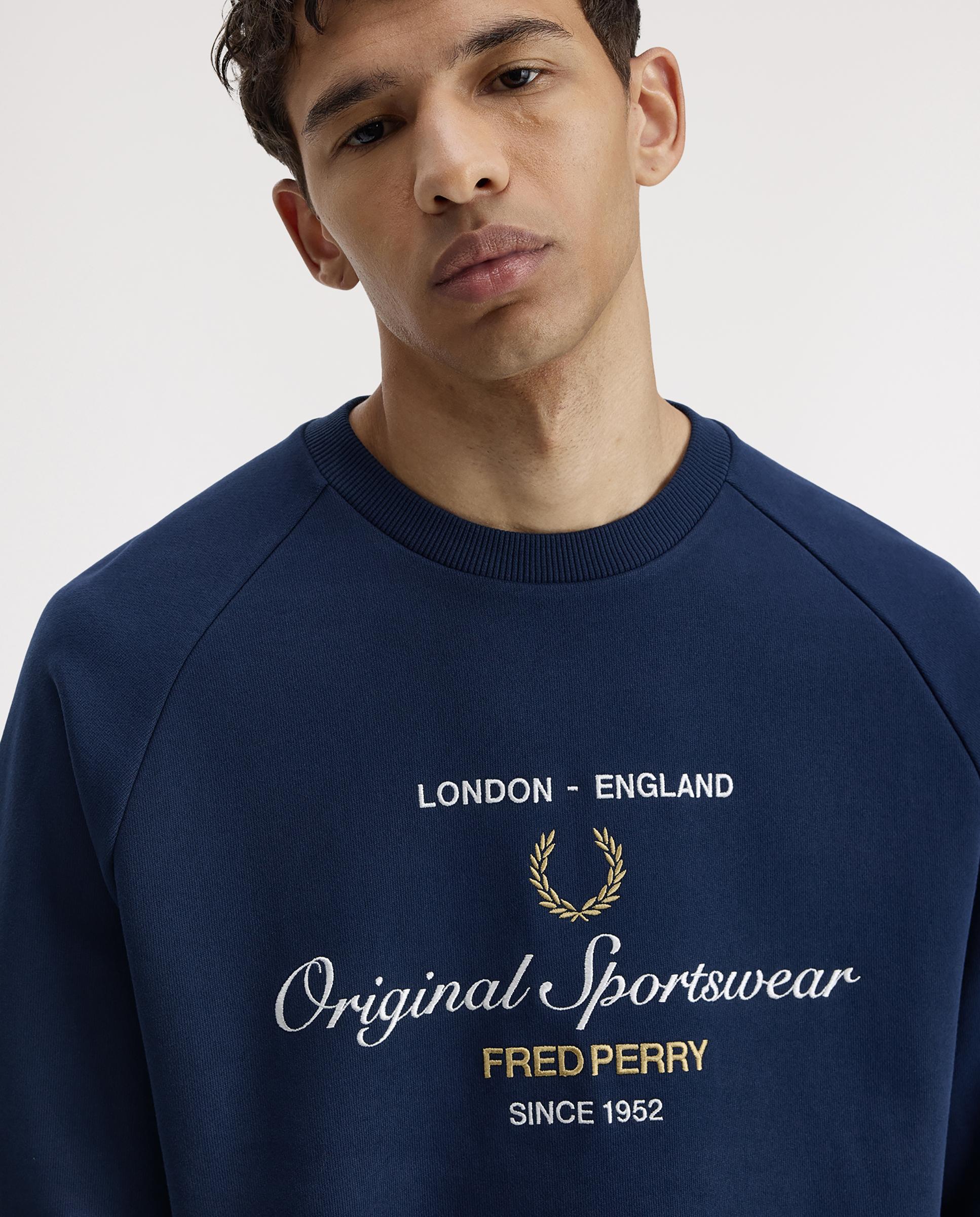 Sudadera de hombre de cuello redondo con diseño bordado - Fred Perry - Azul marino Azul marino-4