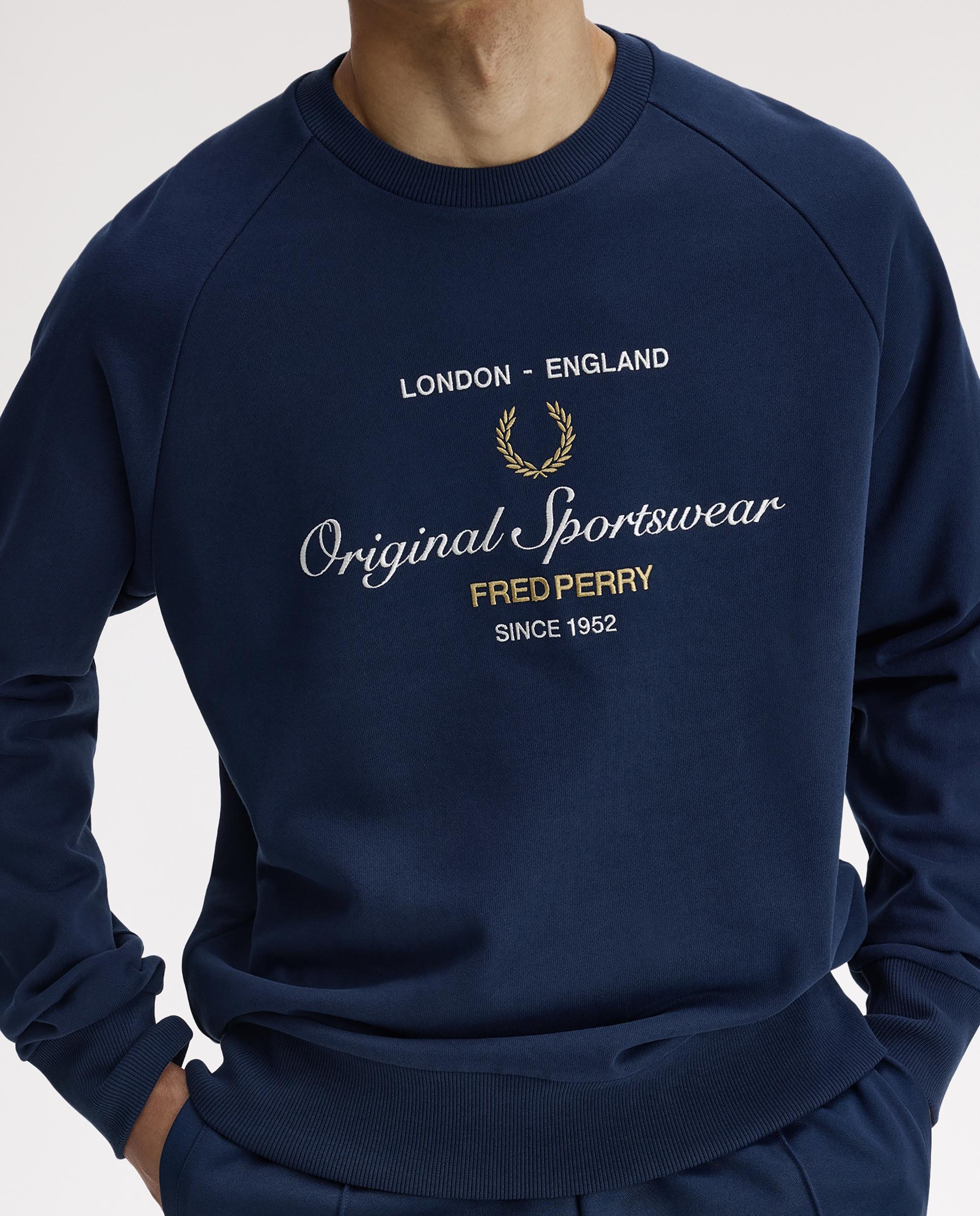 Sudadera de hombre de cuello redondo con diseño bordado - Fred Perry - Azul marino Azul marino-5