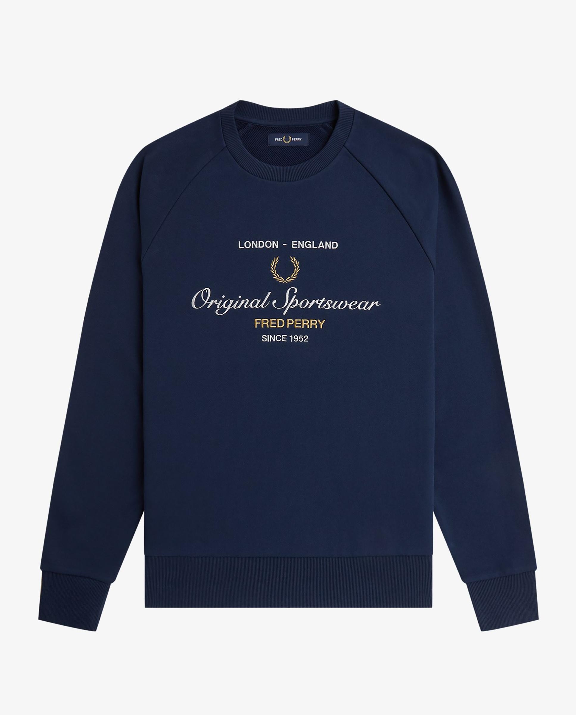 Sudadera de hombre de cuello redondo con diseño bordado - Fred Perry - Azul marino Azul marino-7