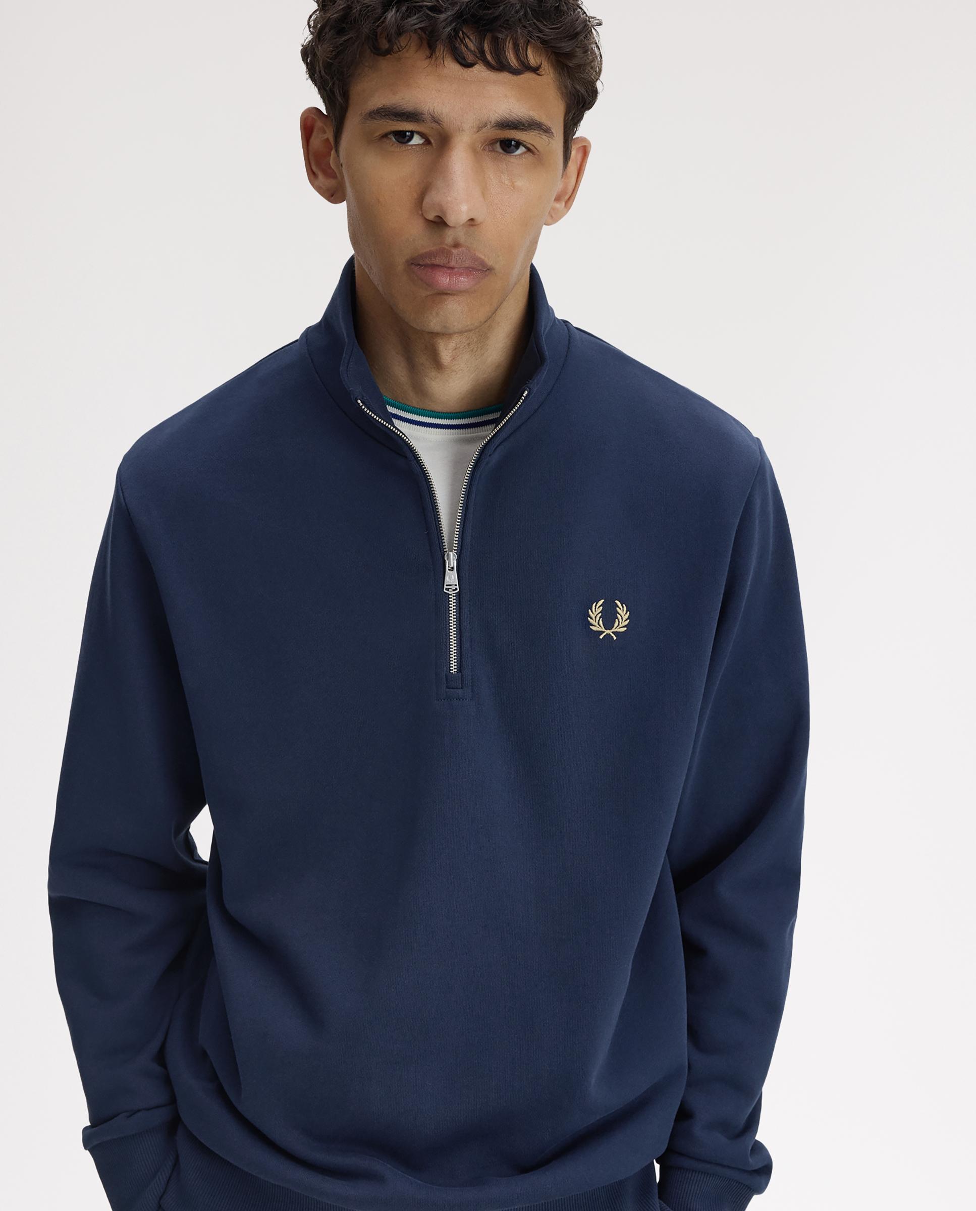 Sudadera de hombre con cuello alto y media cremallera - Fred Perry - Azul marino Azul marino-4