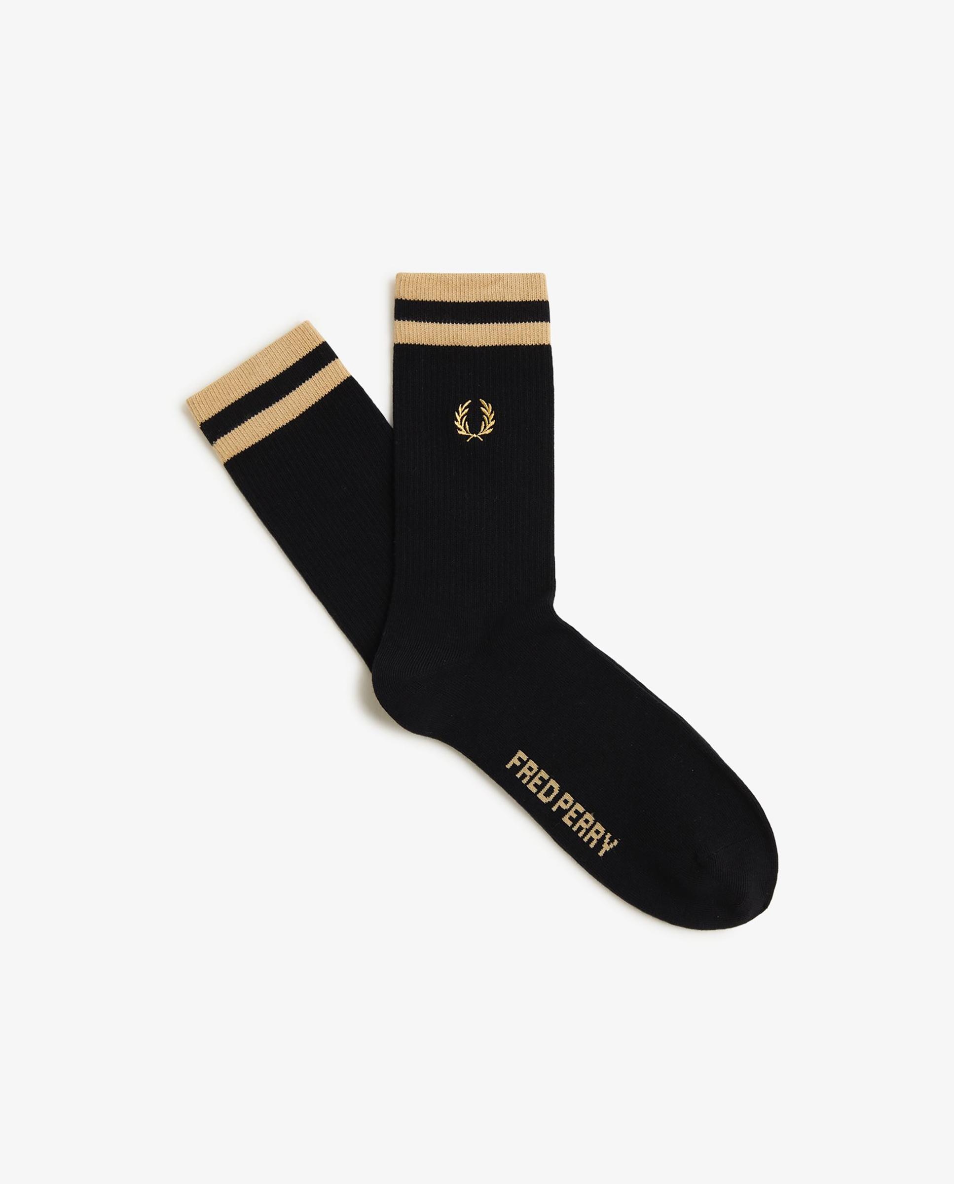 Imagen 1 de Calcetines altos de hombre deportivos con dos franjas - Fred Perry - Negro / Natural Negro / Natural
