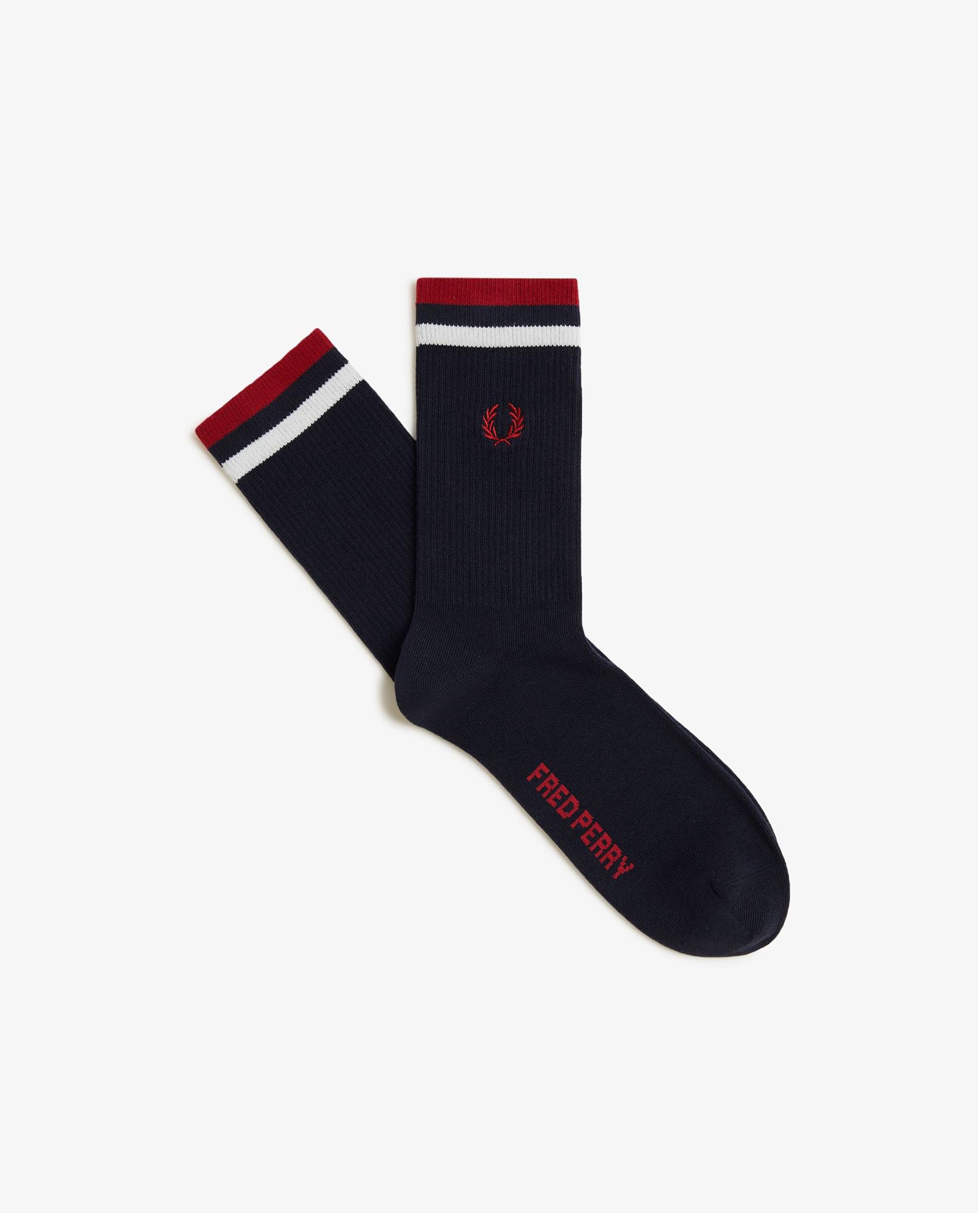 Imagen 1 de Calcetines altos de hombre deportivos con dos franjas Negro / Blanco / Rojo