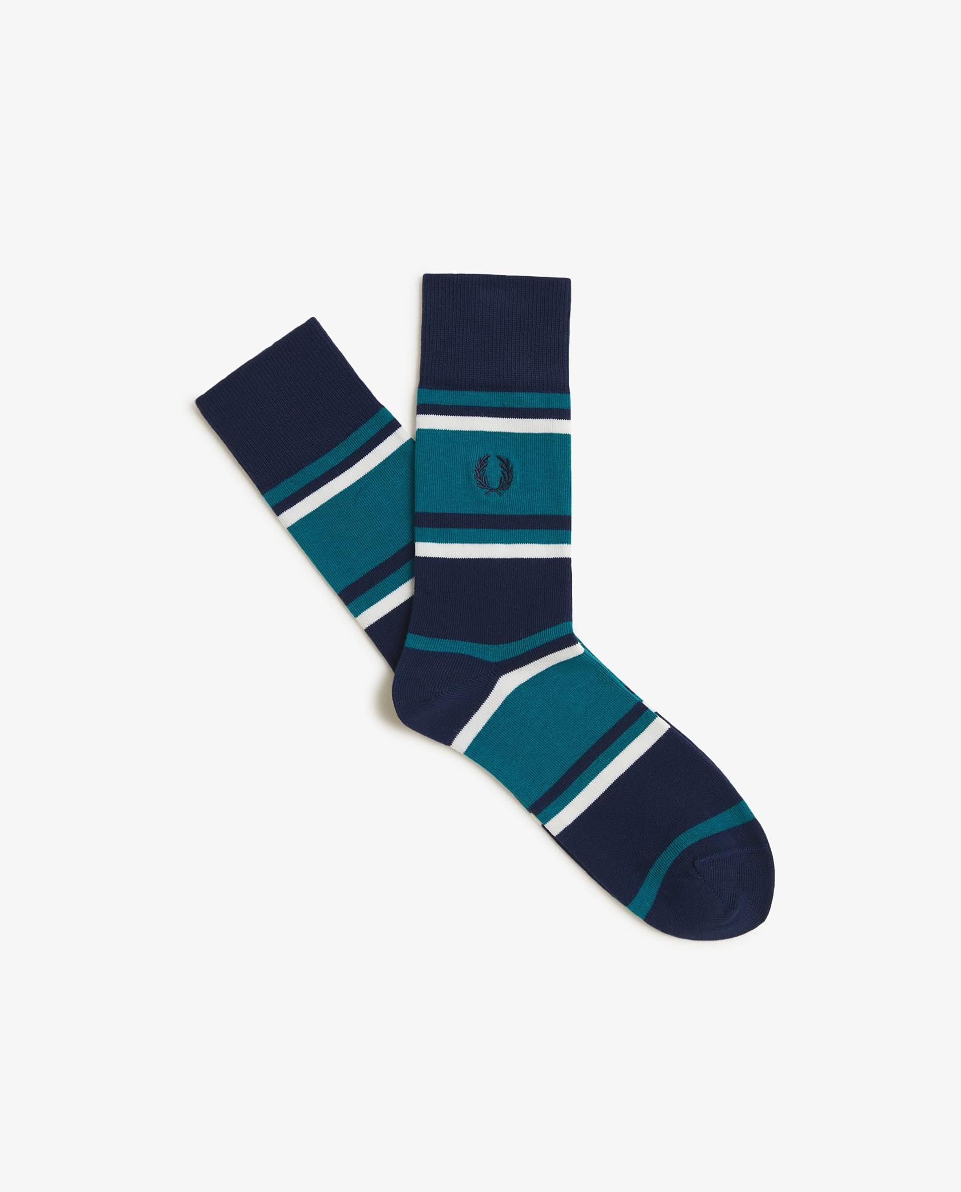 Imagen 1 de Calcetines altos de hombre a rayas con logotipo bordado Azul