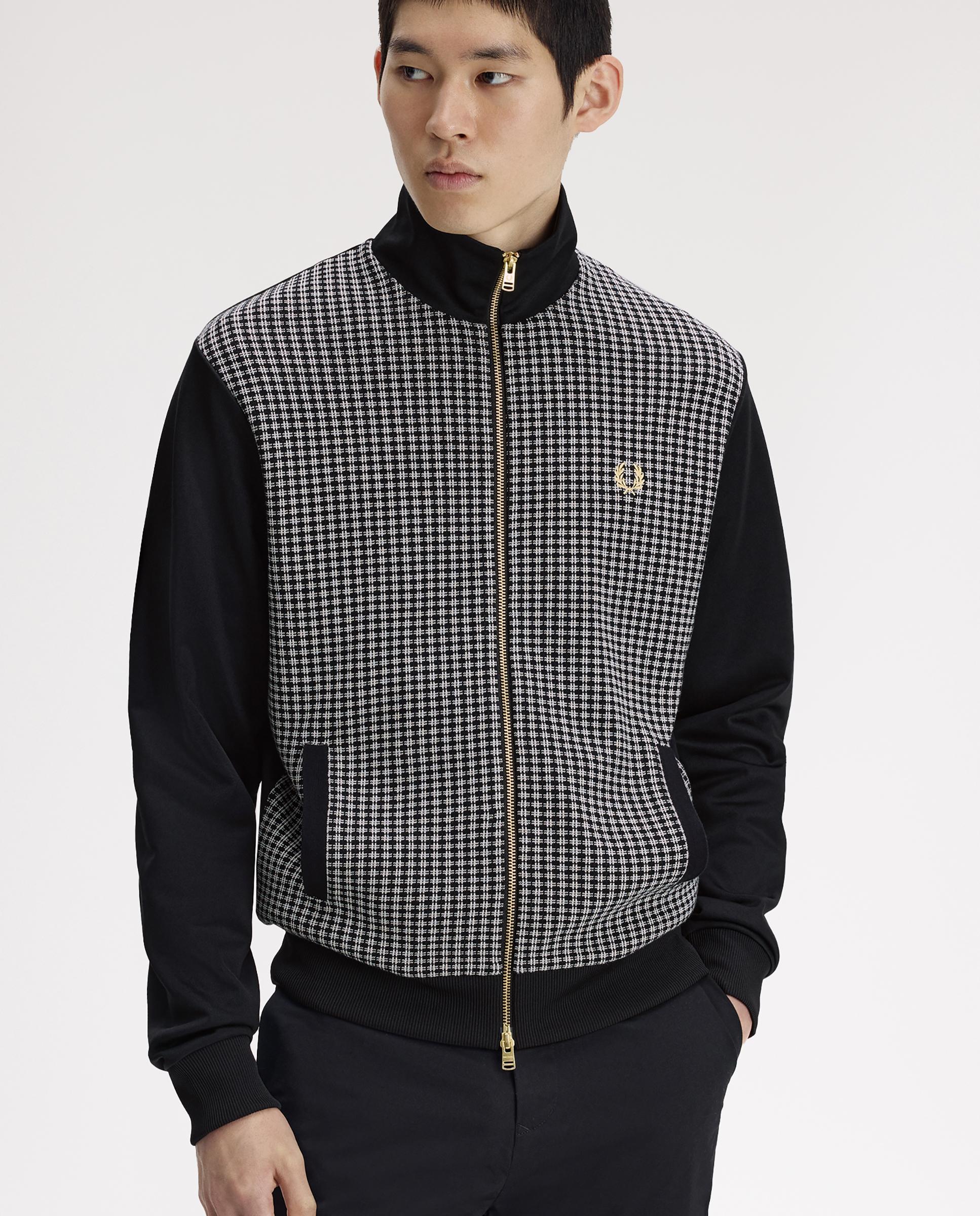 Sudadera de hombre con cremallera y delantero en punto "jacquard - Fred Perry - Negro Negro-4