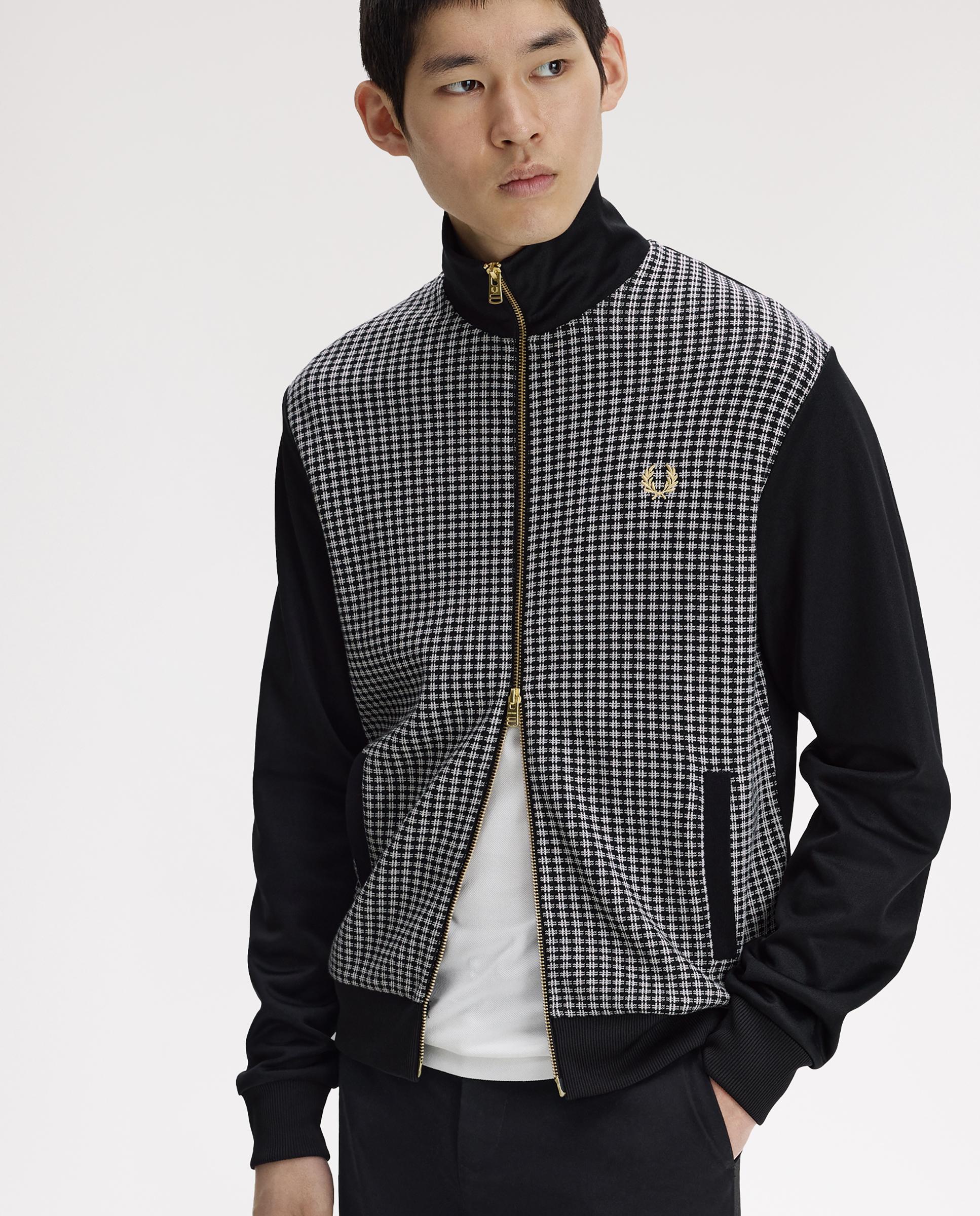 Sudadera de hombre con cremallera y delantero en punto "jacquard - Fred Perry - Negro Negro-6