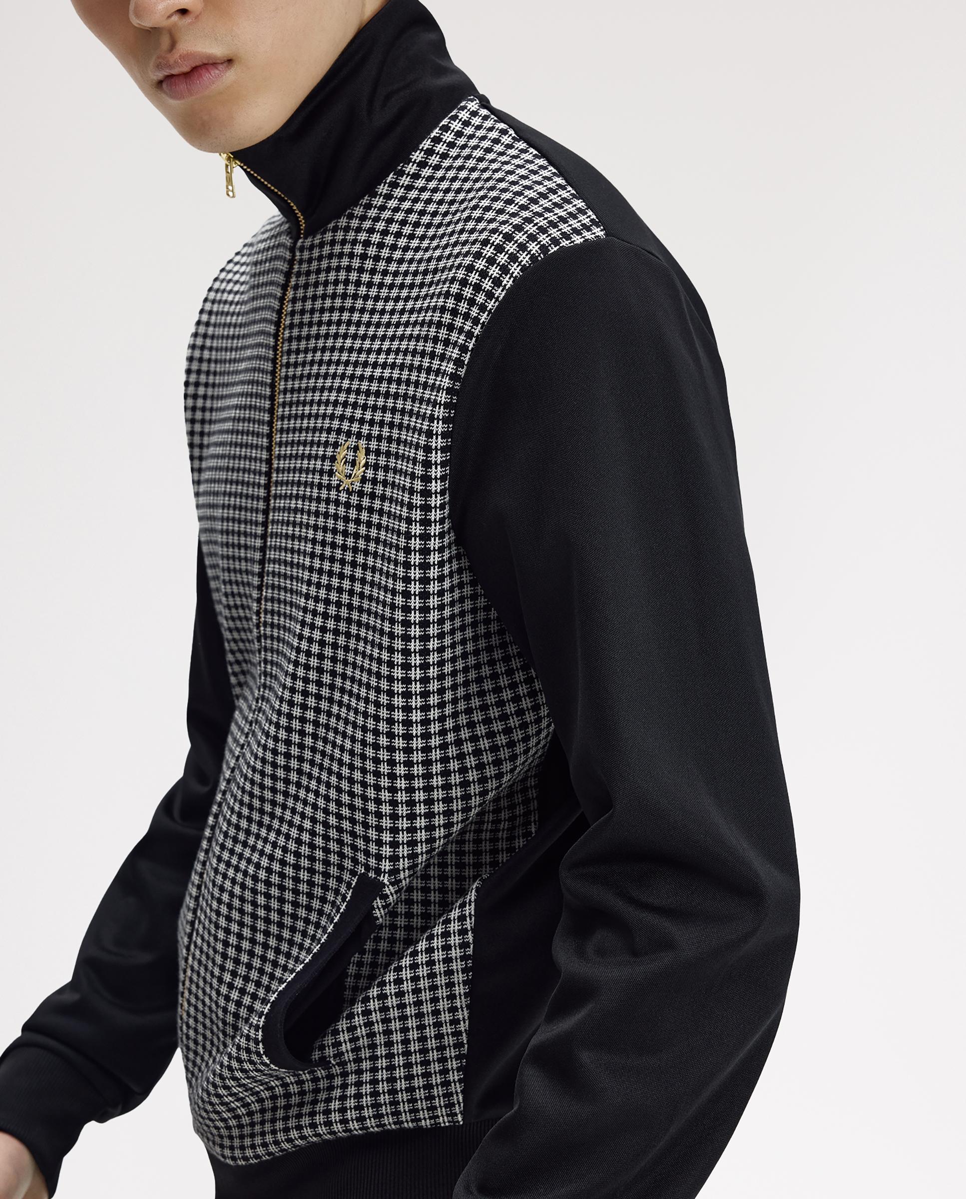 Sudadera de hombre con cremallera y delantero en punto "jacquard - Fred Perry - Negro Negro-7