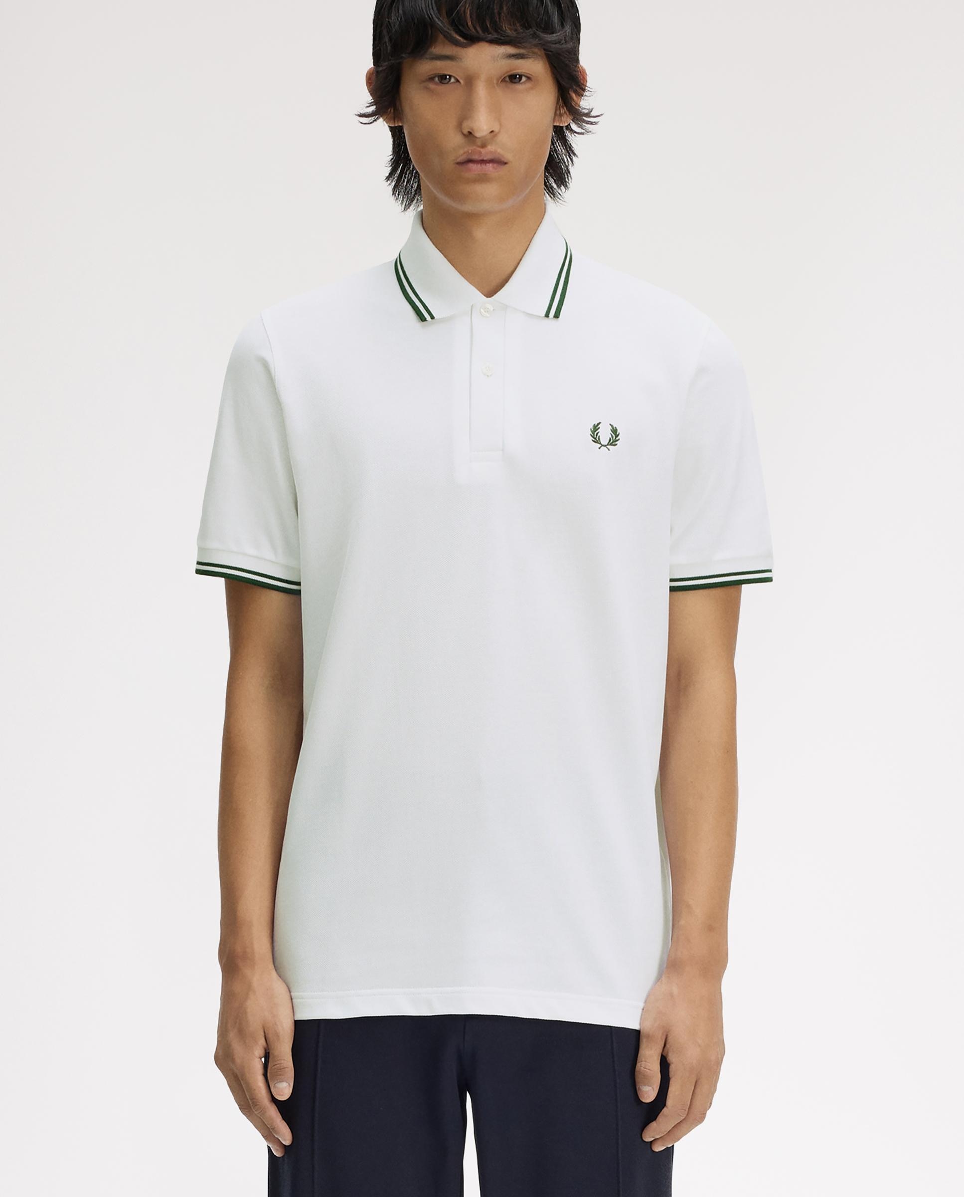Imagen 0 de Polo de hombre manga corta en punto piqué hecho en Inglaterra Blanco / Verde