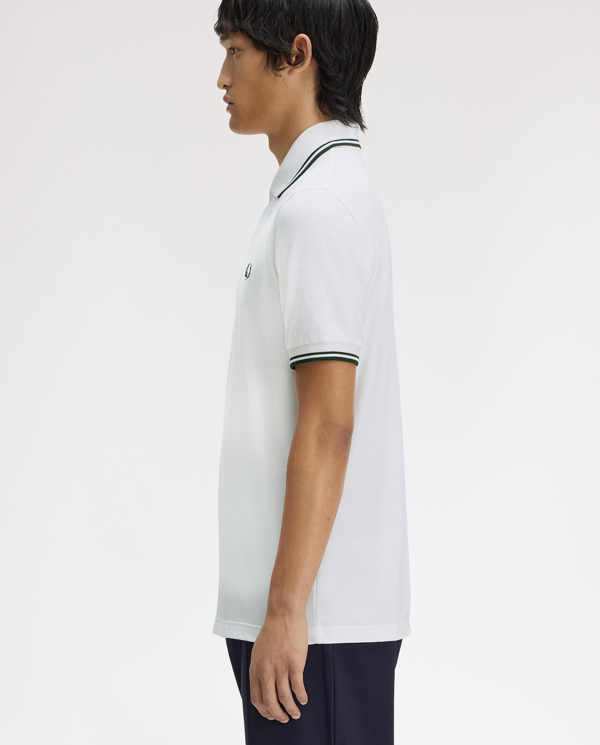 Polo de hombre manga corta en punto piqué hecho en Inglaterra - Fred Perry - Blanco / Verde Blanco / Verde-2