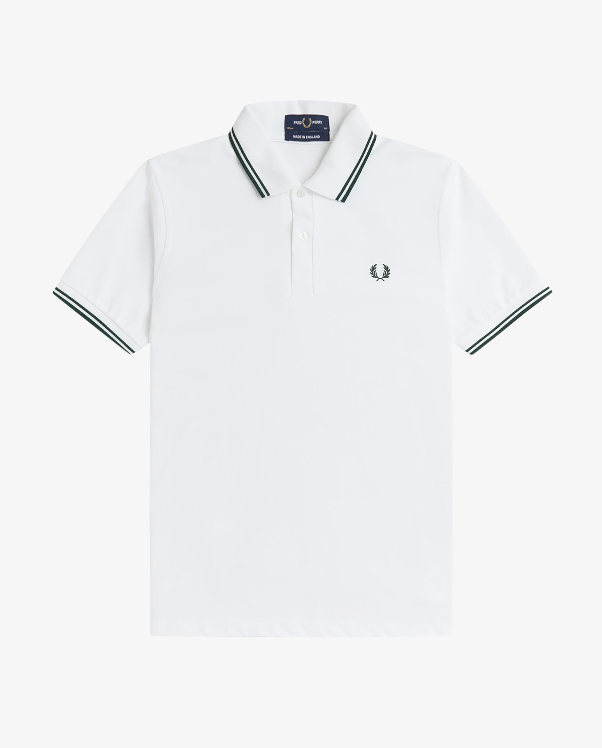 Polo de hombre manga corta en punto piqué hecho en Inglaterra - Fred Perry - Blanco / Verde Blanco / Verde-7