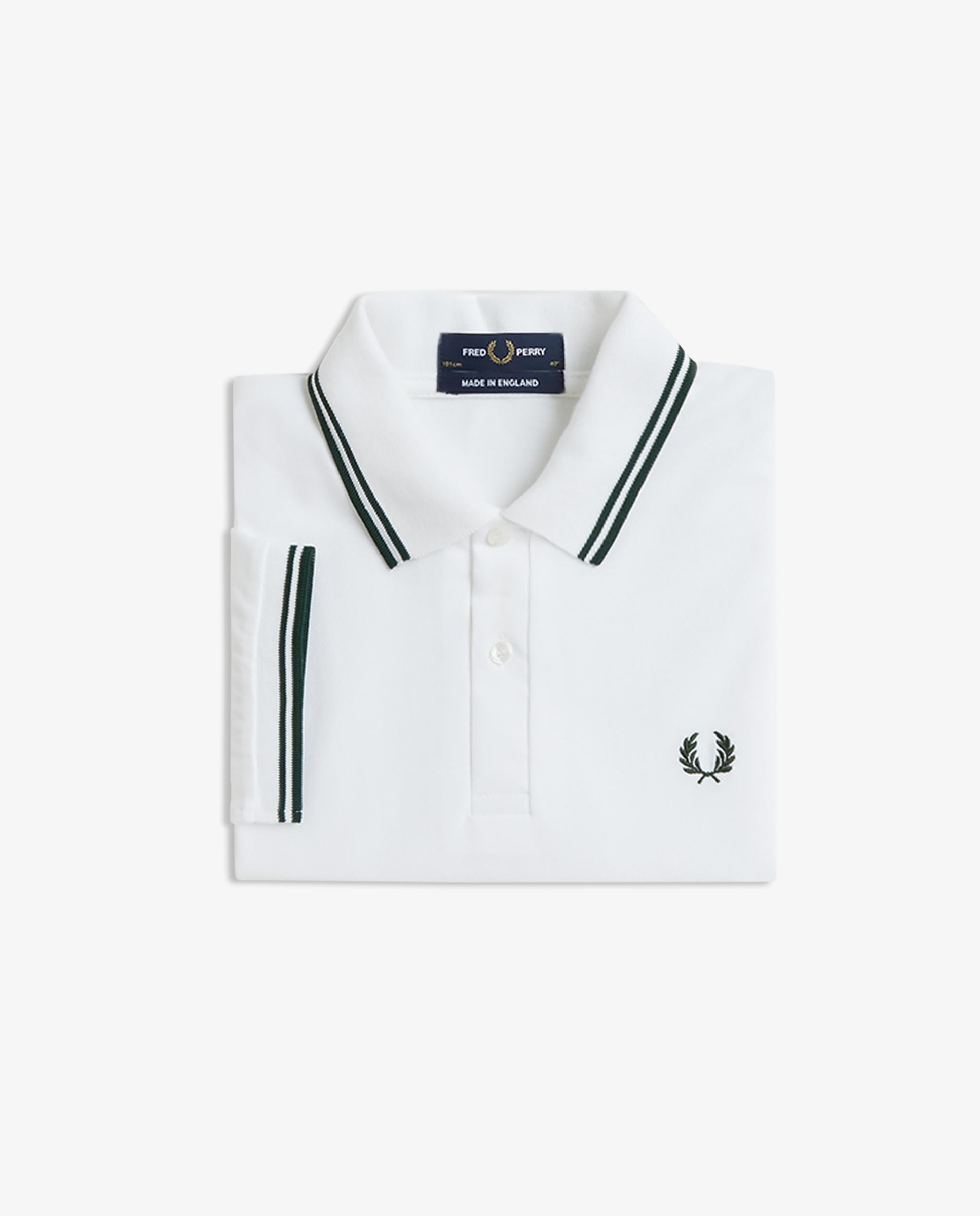 Polo de hombre manga corta en punto piqué hecho en Inglaterra - Fred Perry - Blanco / Verde Blanco / Verde-8