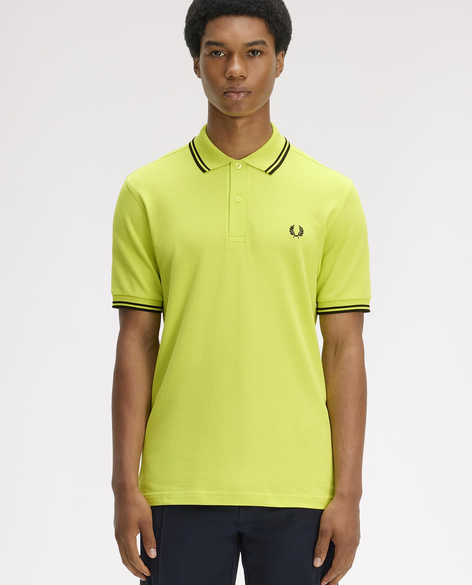 Polo de hombre de piqué de algodón manga corta - Fred Perry - Acero negro Amarillo limón-1