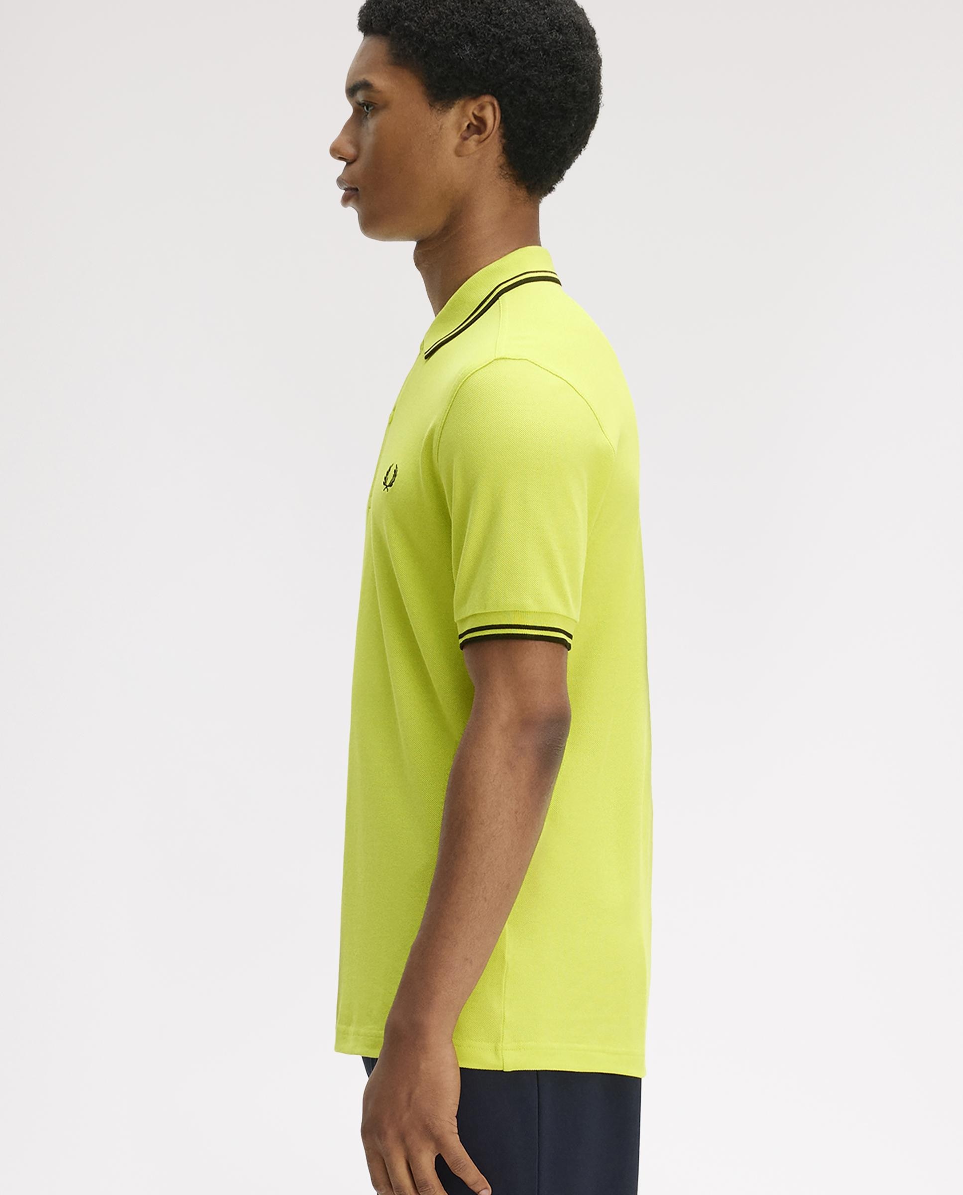 Polo de hombre de piqué de algodón manga corta - Fred Perry - Acero negro Amarillo limón-2